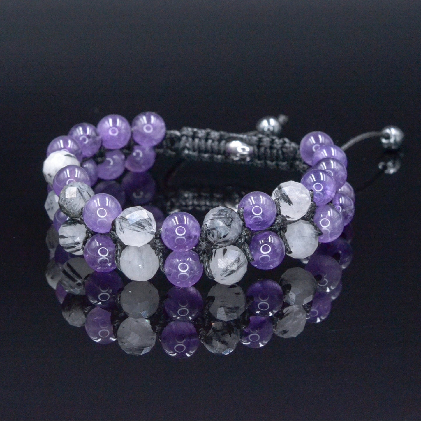 Genuine Amethyst Quartz Braided Bracelet, Double Row Crystal Gemstone Adjustable Bracelet, Gift for Men, Gift for Him, Father's Day Gift - Shamballa Bracelet - Birthstone Bracelet - Gemstone Bracelet Men - Chakra Bracelet - Macrame Bracelet - Healing Bracelet - Valinde