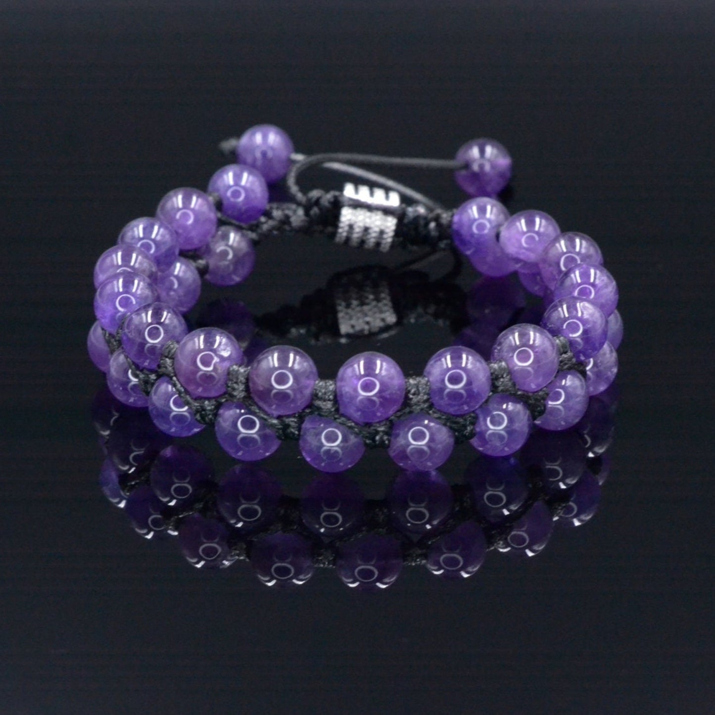 Men's Amethyst Macrame Bracelet - Crystal Double Row Bracelet - Gift for Men - Adjustable Double Bracelet - Christmas Gift- Stone Bracelet - Shamballa Bracelet - Birthstone Bracelet - Gemstone Bracelet Men - Chakra Bracelet - Macrame Bracelet - Healing Bracelet - Valinde