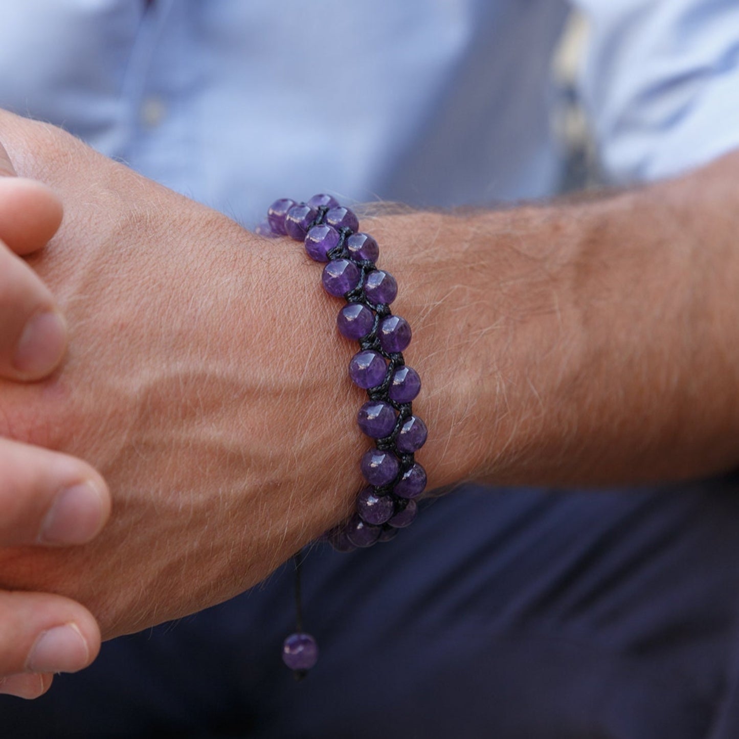 Men's Amethyst Macrame Bracelet - Crystal Double Row Bracelet - Gift for Men - Adjustable Double Bracelet - Christmas Gift- Stone Bracelet - Shamballa Bracelet - Birthstone Bracelet - Gemstone Bracelet Men - Chakra Bracelet - Macrame Bracelet - Healing Bracelet - Valinde