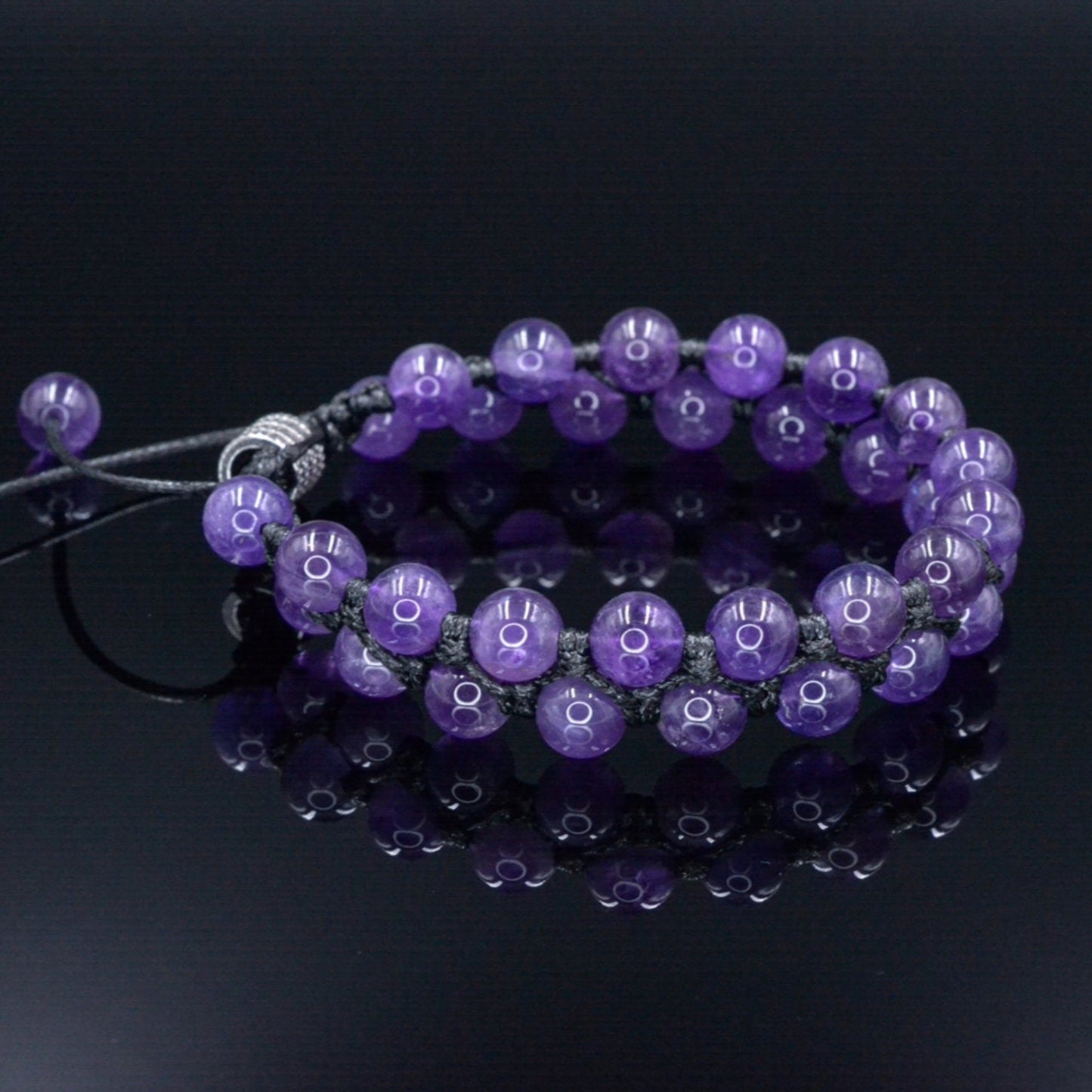 Men's Amethyst Macrame Bracelet - Crystal Double Row Bracelet - Gift for Men - Adjustable Double Bracelet - Christmas Gift- Stone Bracelet - Shamballa Bracelet - Birthstone Bracelet - Gemstone Bracelet Men - Chakra Bracelet - Macrame Bracelet - Healing Bracelet - Valinde
