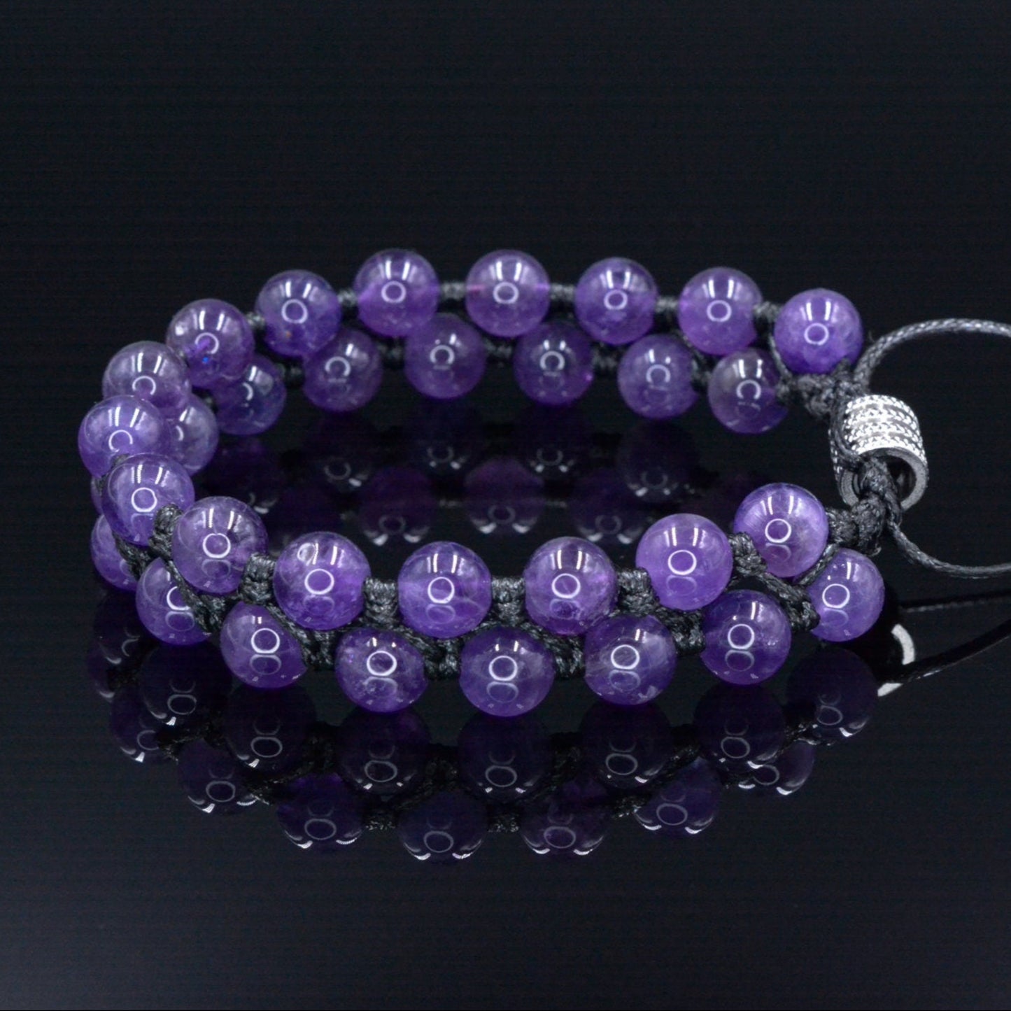 Men's Amethyst Macrame Bracelet - Crystal Double Row Bracelet - Gift for Men - Adjustable Double Bracelet - Christmas Gift- Stone Bracelet - Shamballa Bracelet - Birthstone Bracelet - Gemstone Bracelet Men - Chakra Bracelet - Macrame Bracelet - Healing Bracelet - Valinde