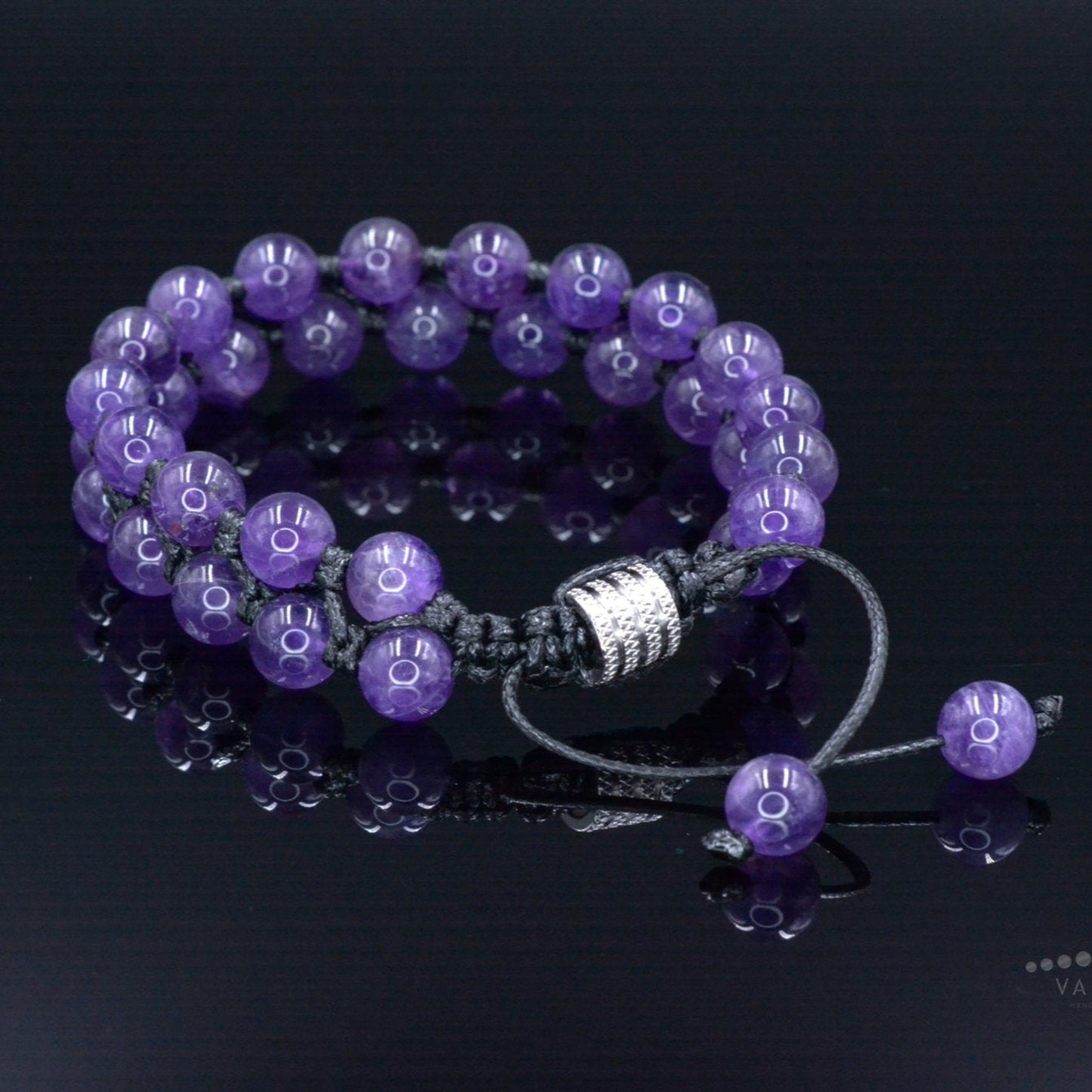 Men's Amethyst Macrame Bracelet - Crystal Double Row Bracelet - Gift for Men - Adjustable Double Bracelet - Christmas Gift- Stone Bracelet - Shamballa Bracelet - Birthstone Bracelet - Gemstone Bracelet Men - Chakra Bracelet - Macrame Bracelet - Healing Bracelet - Valinde