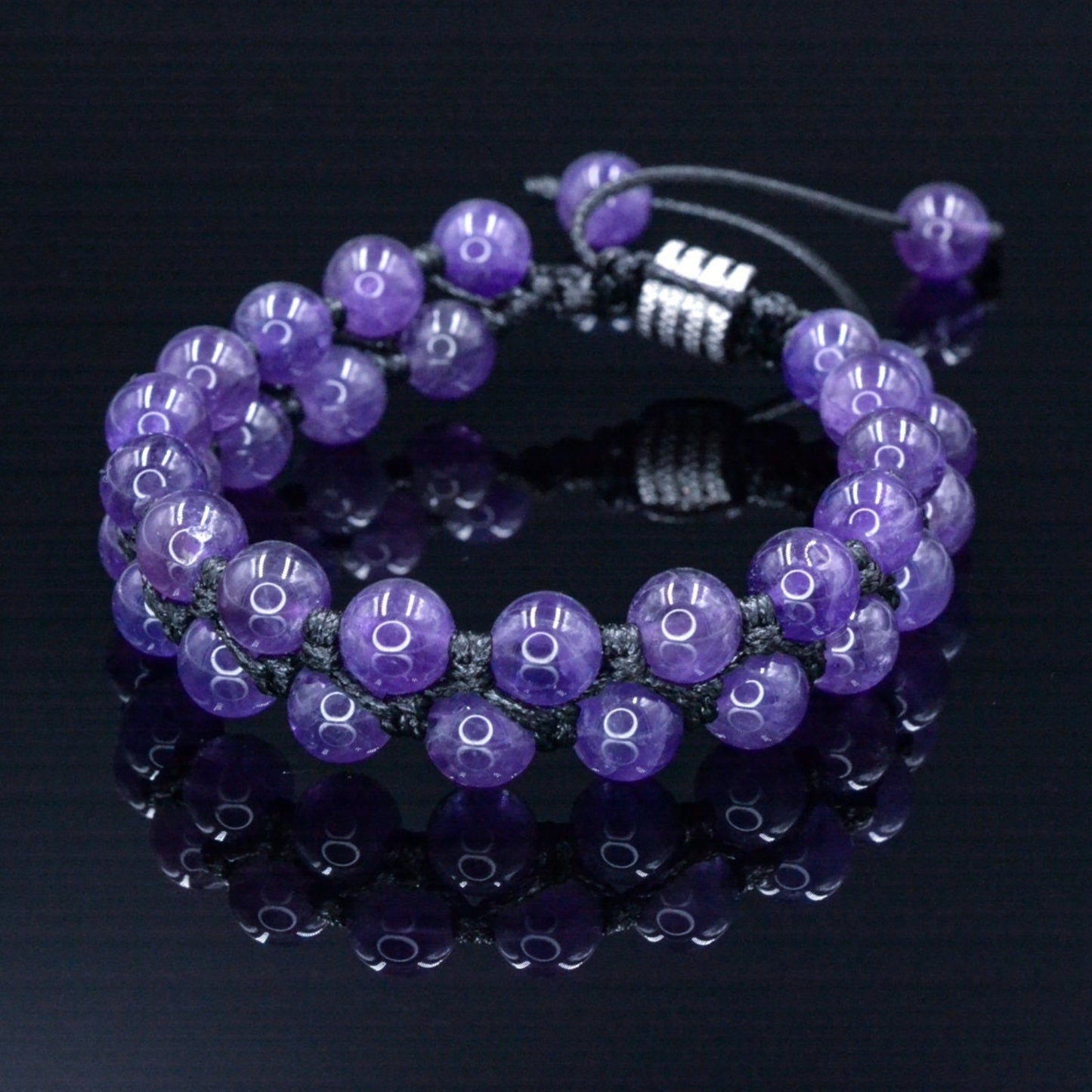 Men's Amethyst Macrame Bracelet - Crystal Double Row Bracelet - Gift for Men - Adjustable Double Bracelet - Christmas Gift- Stone Bracelet - Shamballa Bracelet - Birthstone Bracelet - Gemstone Bracelet Men - Chakra Bracelet - Macrame Bracelet - Healing Bracelet - Valinde