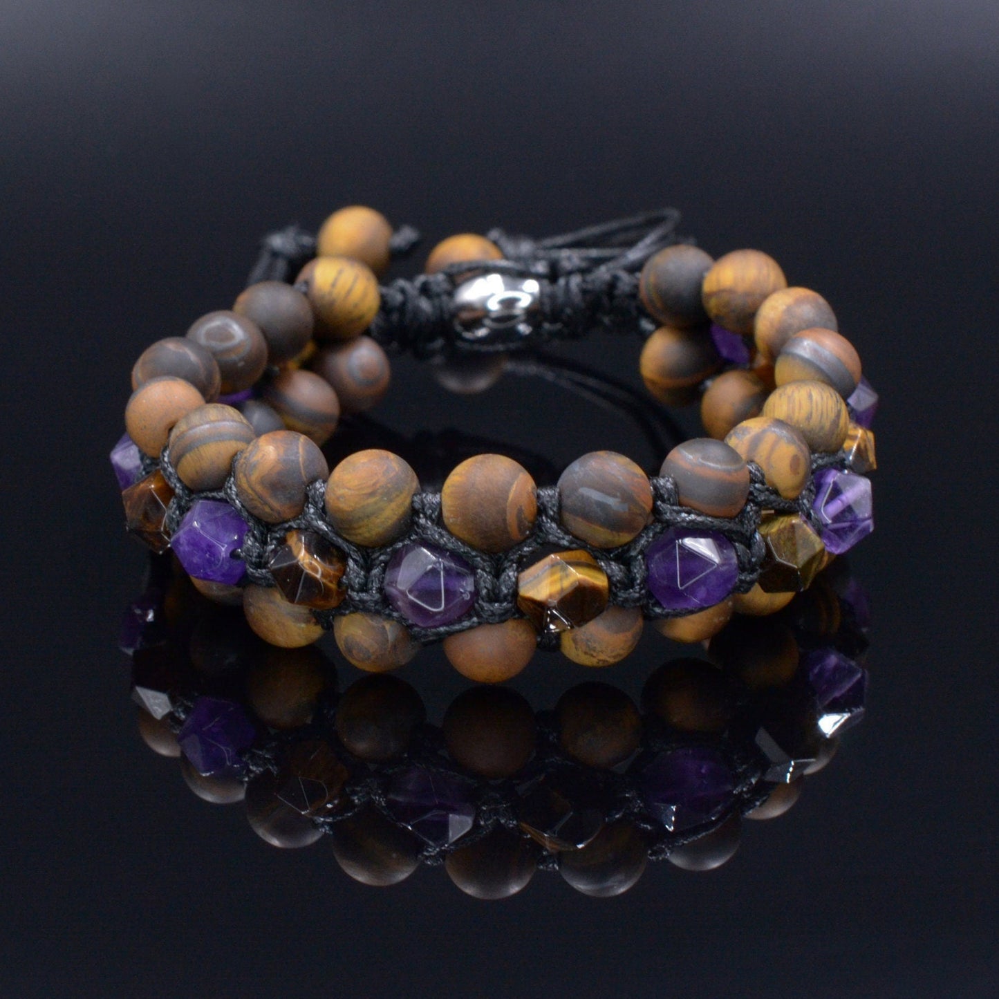 Men's Tiger's Eye Triple Row Bracelet Amethyst Bracelet 3 Row Bracelet Crystal Amethyst Bracelet Macrame Bracelet Adjustable Stone Bracelet - Shamballa Bracelet - Birthstone Bracelet - Gemstone Bracelet Men - Chakra Bracelet - Macrame Bracelet - Healing Bracelet - Valinde