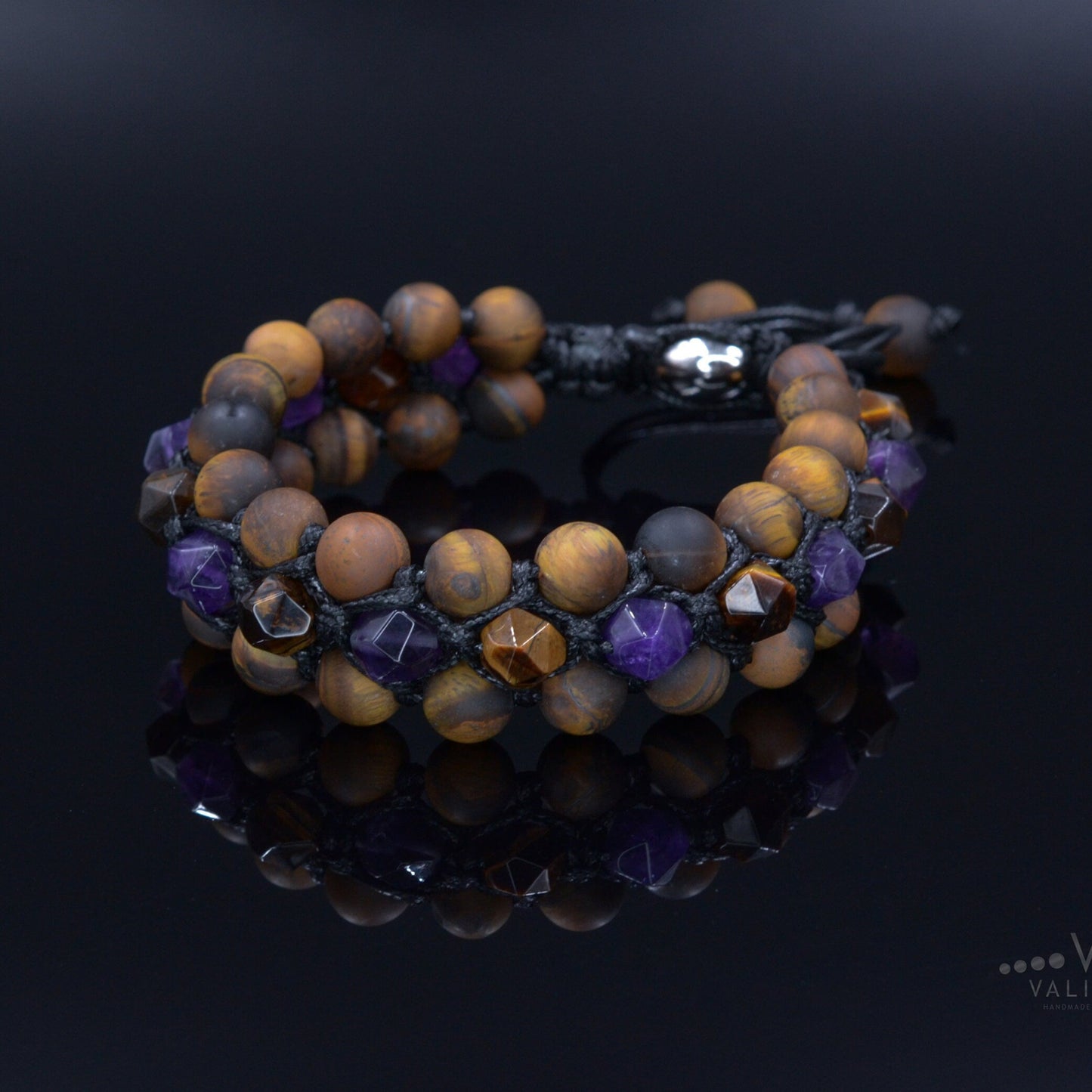 Men's Tiger's Eye Triple Row Bracelet Amethyst Bracelet 3 Row Bracelet Crystal Amethyst Bracelet Macrame Bracelet Adjustable Stone Bracelet - Shamballa Bracelet - Birthstone Bracelet - Gemstone Bracelet Men - Chakra Bracelet - Macrame Bracelet - Healing Bracelet - Valinde