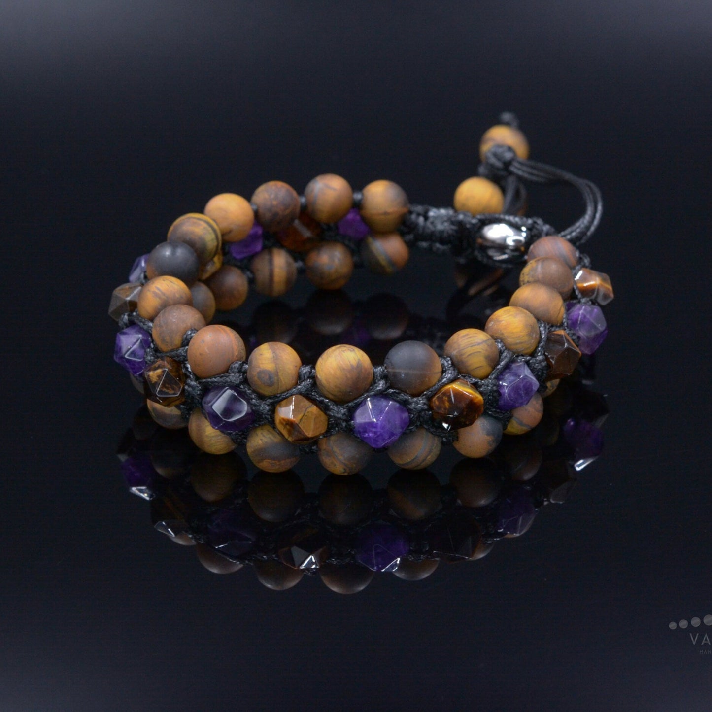 Men's Tiger's Eye Triple Row Bracelet Amethyst Bracelet 3 Row Bracelet Crystal Amethyst Bracelet Macrame Bracelet Adjustable Stone Bracelet - Shamballa Bracelet - Birthstone Bracelet - Gemstone Bracelet Men - Chakra Bracelet - Macrame Bracelet - Healing Bracelet - Valinde