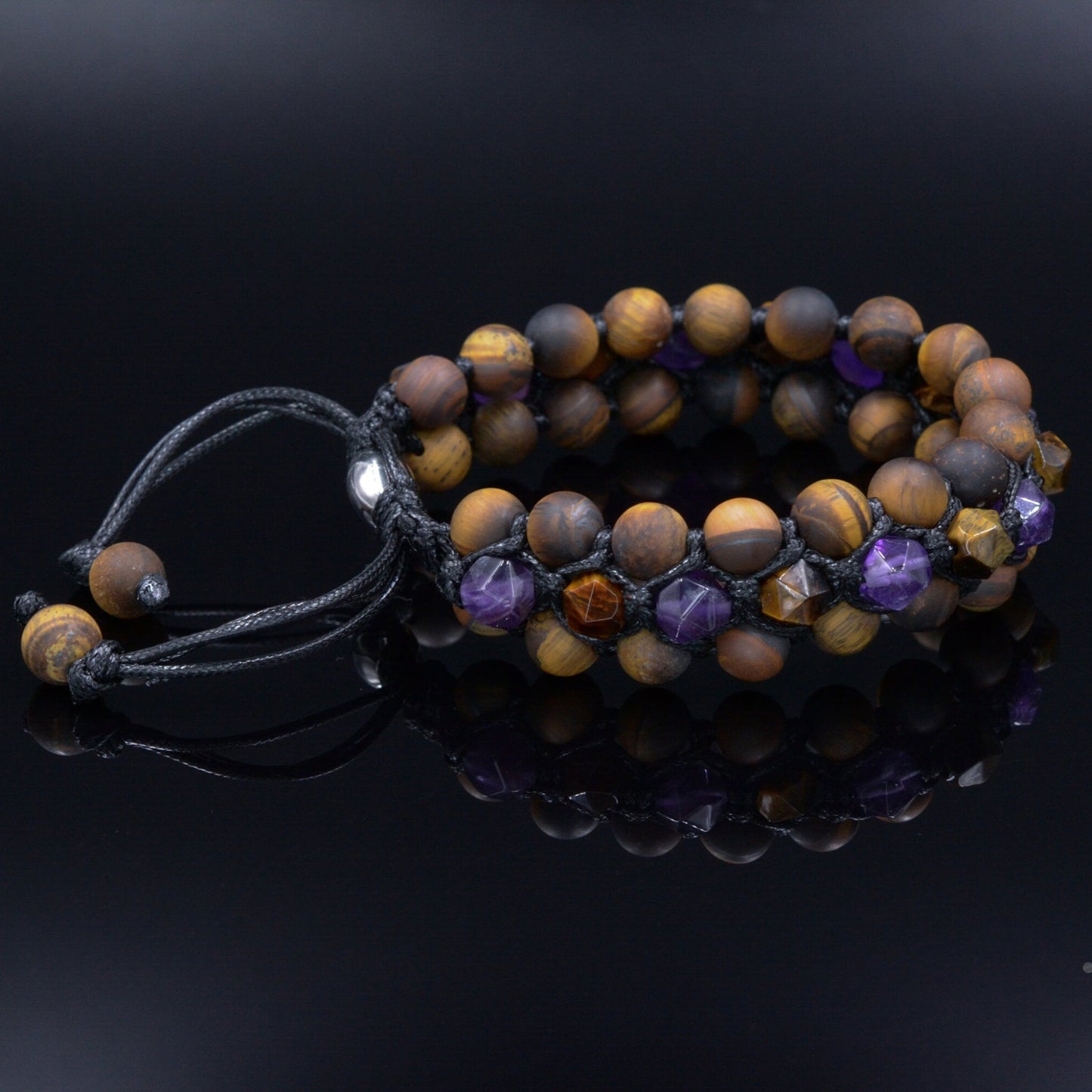 Men's Tiger's Eye Triple Row Bracelet Amethyst Bracelet 3 Row Bracelet Crystal Amethyst Bracelet Macrame Bracelet Adjustable Stone Bracelet - Shamballa Bracelet - Birthstone Bracelet - Gemstone Bracelet Men - Chakra Bracelet - Macrame Bracelet - Healing Bracelet - Valinde