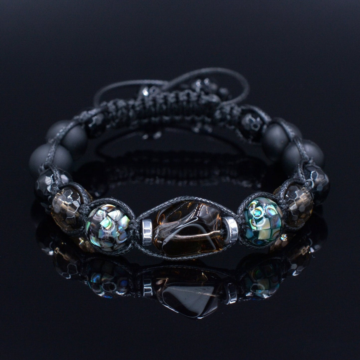 Men's Abalone Shell Bracelet Smoky Quartz Bracelet Exclusive Gemstone Bracelet Black Agate Bracelet Luxury Bracelet Crystal Bracelet For Men - Shamballa Bracelet - Birthstone Bracelet - Gemstone Bracelet Men - Chakra Bracelet - Macrame Bracelet - Healing Bracelet - Valinde