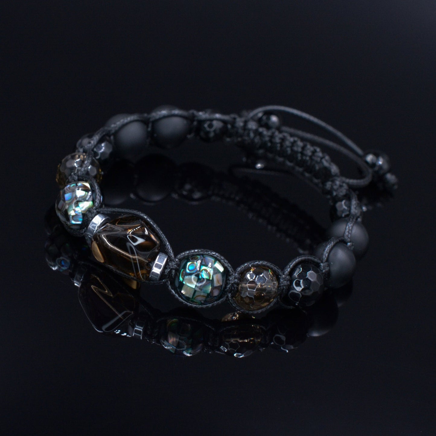 Men's Abalone Shell Bracelet Smoky Quartz Bracelet Exclusive Gemstone Bracelet Black Agate Bracelet Luxury Bracelet Crystal Bracelet For Men - Shamballa Bracelet - Birthstone Bracelet - Gemstone Bracelet Men - Chakra Bracelet - Macrame Bracelet - Healing Bracelet - Valinde