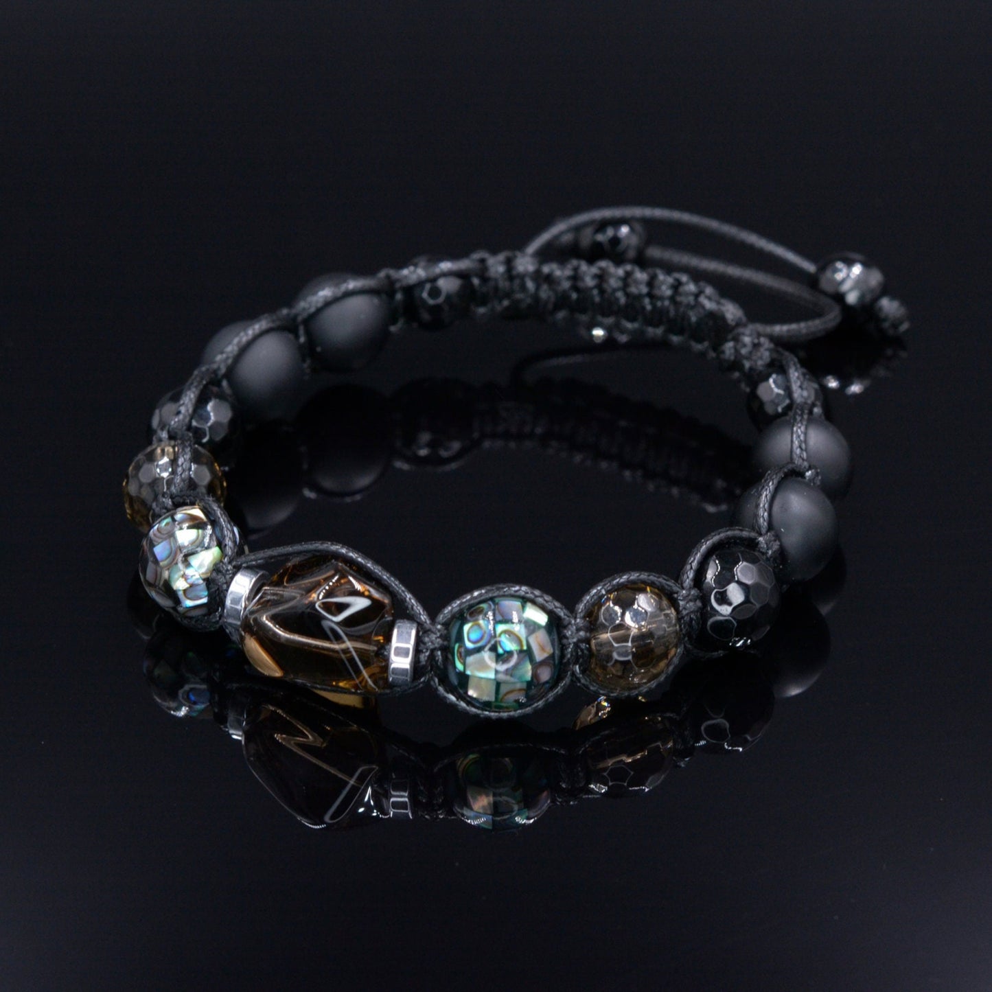 Men's Abalone Shell Bracelet Smoky Quartz Bracelet Exclusive Gemstone Bracelet Black Agate Bracelet Luxury Bracelet Crystal Bracelet For Men - Shamballa Bracelet - Birthstone Bracelet - Gemstone Bracelet Men - Chakra Bracelet - Macrame Bracelet - Healing Bracelet - Valinde