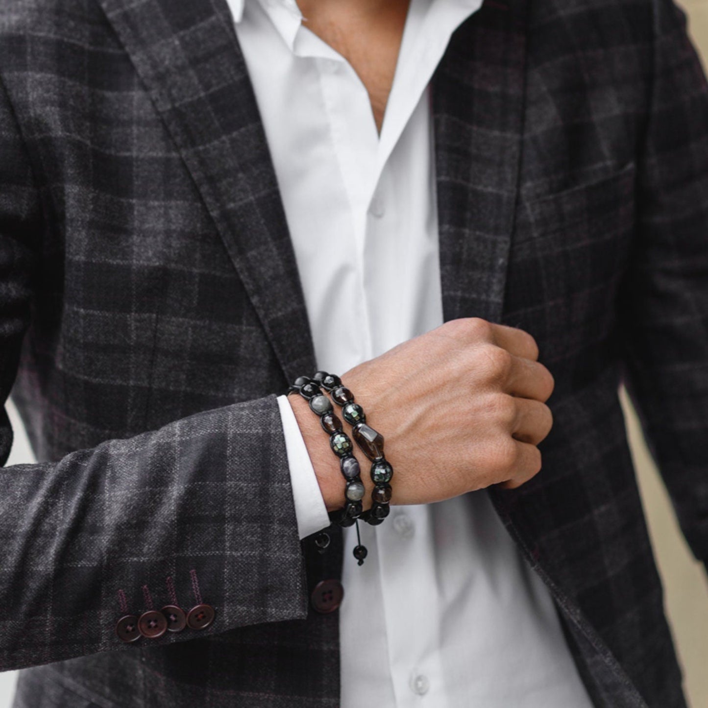 Men's Abalone Shell Bracelet Smoky Quartz Bracelet Exclusive Gemstone Bracelet Black Agate Bracelet Luxury Bracelet Crystal Bracelet For Men - Shamballa Bracelet - Birthstone Bracelet - Gemstone Bracelet Men - Chakra Bracelet - Macrame Bracelet - Healing Bracelet - Valinde