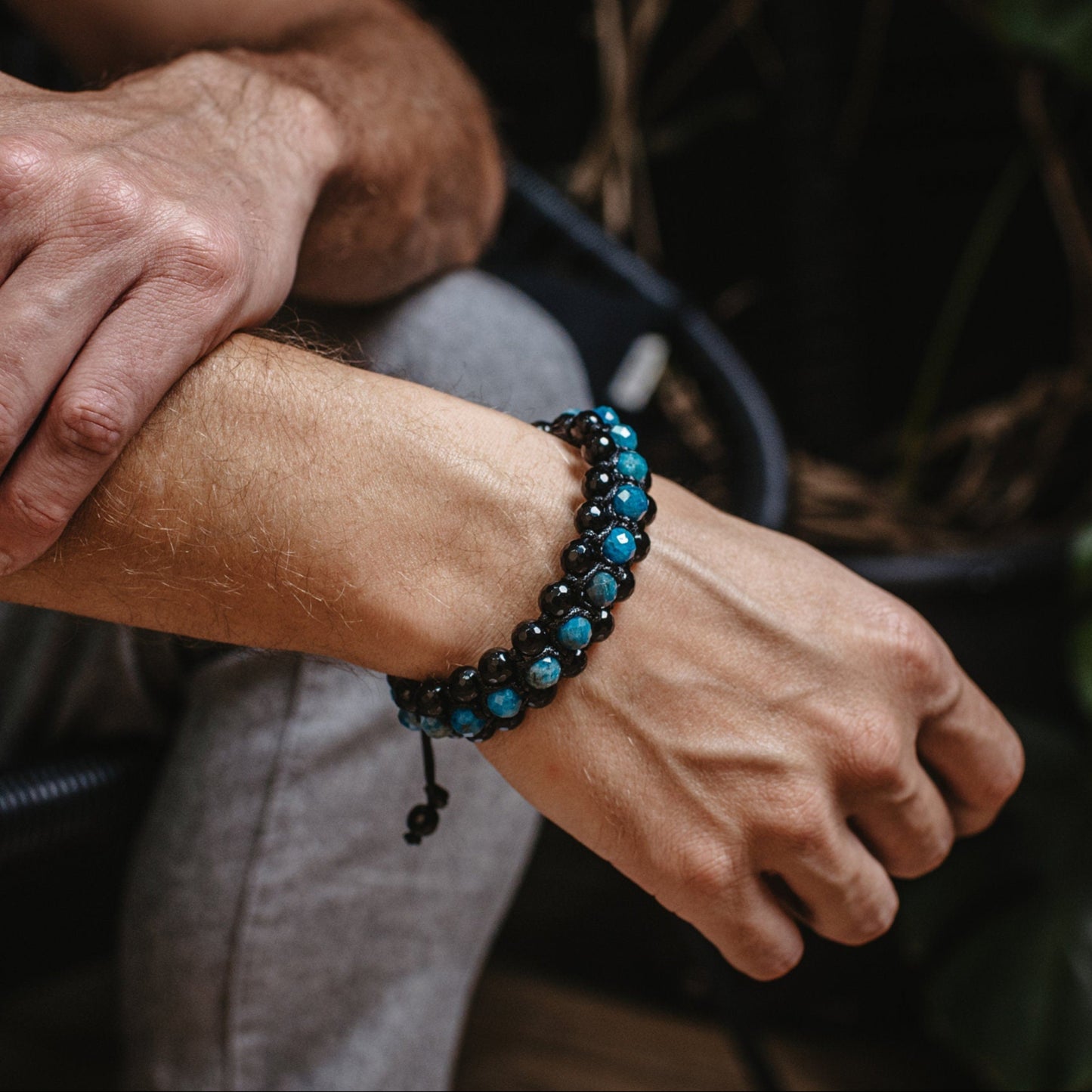 Apatite Bracelet Men / 3 Rows Bracelet / Macrame Bracelet / Men's Agate Bracelet / Blue Apatite Bracelet / Crystal Bracelet / Gift for Men - Shamballa Bracelet - Birthstone Bracelet - Gemstone Bracelet Men - Chakra Bracelet - Macrame Bracelet - Healing Bracelet - Valinde