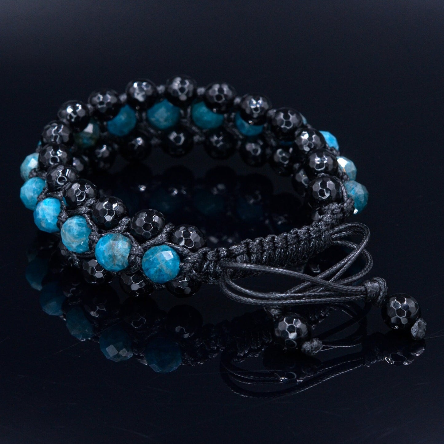 Apatite Bracelet Men / 3 Rows Bracelet / Macrame Bracelet / Men's Agate Bracelet / Blue Apatite Bracelet / Crystal Bracelet / Gift for Men - Shamballa Bracelet - Birthstone Bracelet - Gemstone Bracelet Men - Chakra Bracelet - Macrame Bracelet - Healing Bracelet - Valinde