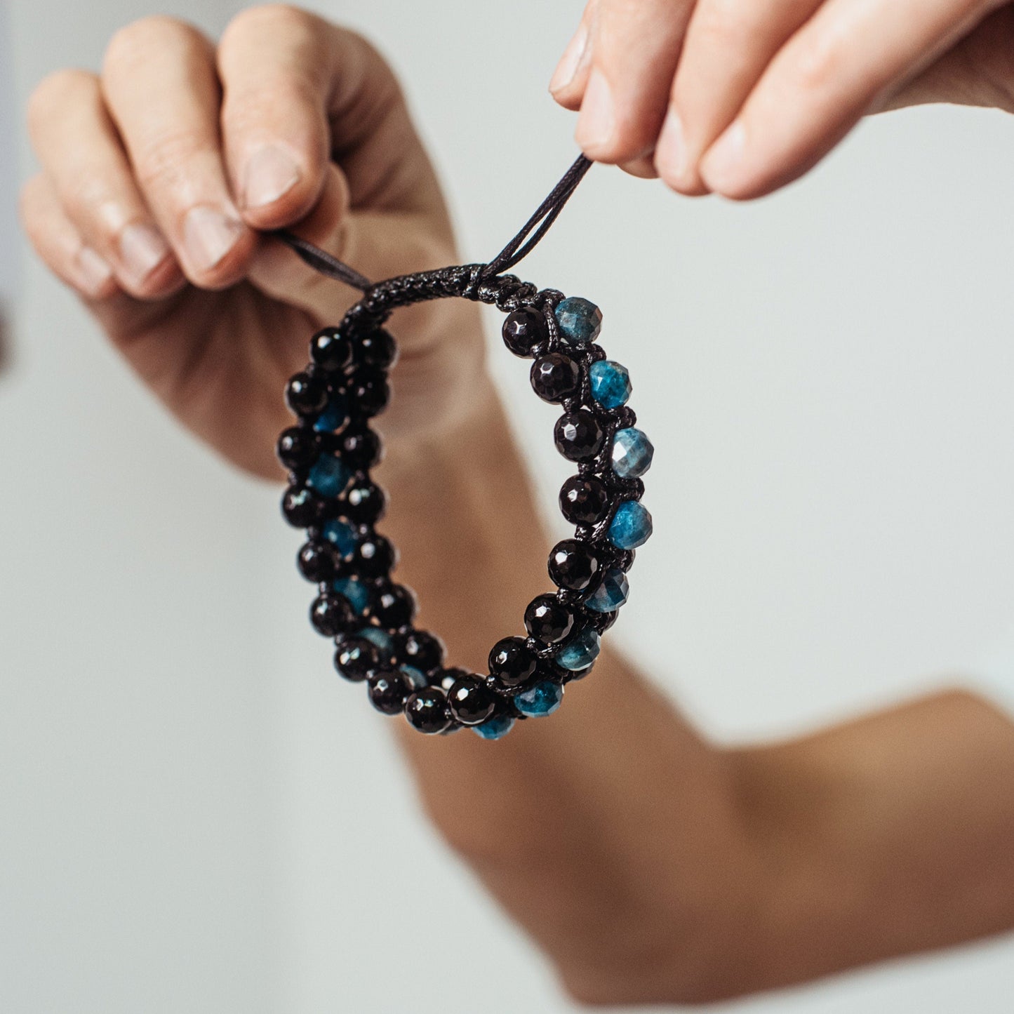Apatite Bracelet Men / 3 Rows Bracelet / Macrame Bracelet / Men's Agate Bracelet / Blue Apatite Bracelet / Crystal Bracelet / Gift for Men - Shamballa Bracelet - Birthstone Bracelet - Gemstone Bracelet Men - Chakra Bracelet - Macrame Bracelet - Healing Bracelet - Valinde