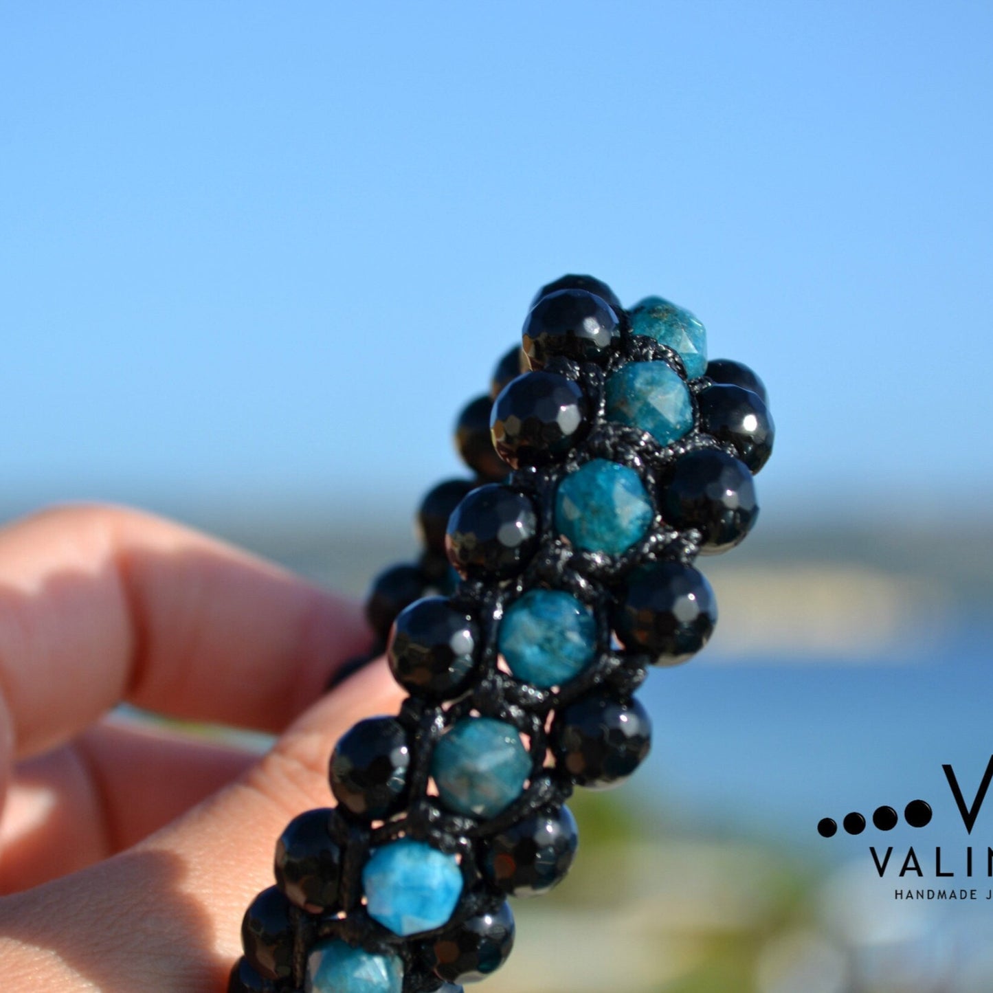 Apatite Bracelet Men / 3 Rows Bracelet / Macrame Bracelet / Men's Agate Bracelet / Blue Apatite Bracelet / Crystal Bracelet / Gift for Men - Shamballa Bracelet - Birthstone Bracelet - Gemstone Bracelet Men - Chakra Bracelet - Macrame Bracelet - Healing Bracelet - Valinde