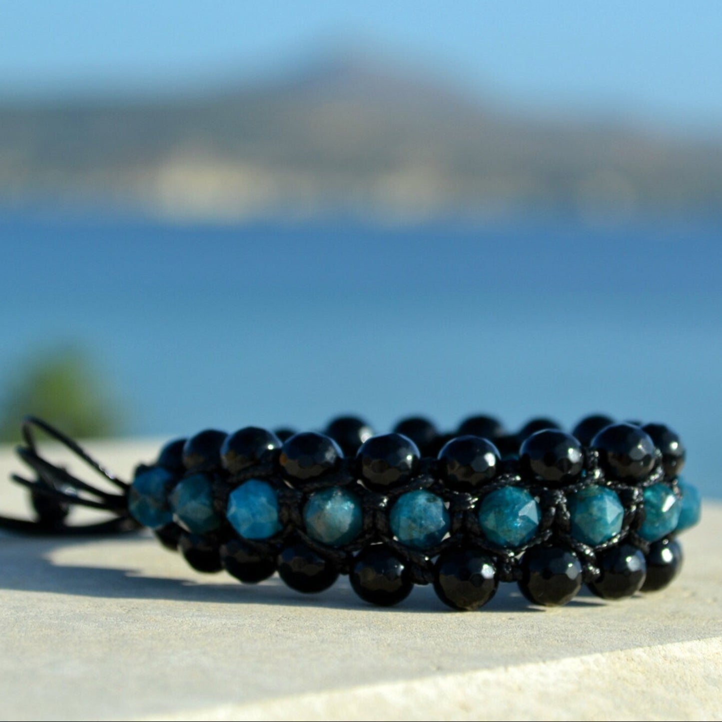 Apatite Bracelet Men / 3 Rows Bracelet / Macrame Bracelet / Men's Agate Bracelet / Blue Apatite Bracelet / Crystal Bracelet / Gift for Men - Shamballa Bracelet - Birthstone Bracelet - Gemstone Bracelet Men - Chakra Bracelet - Macrame Bracelet - Healing Bracelet - Valinde