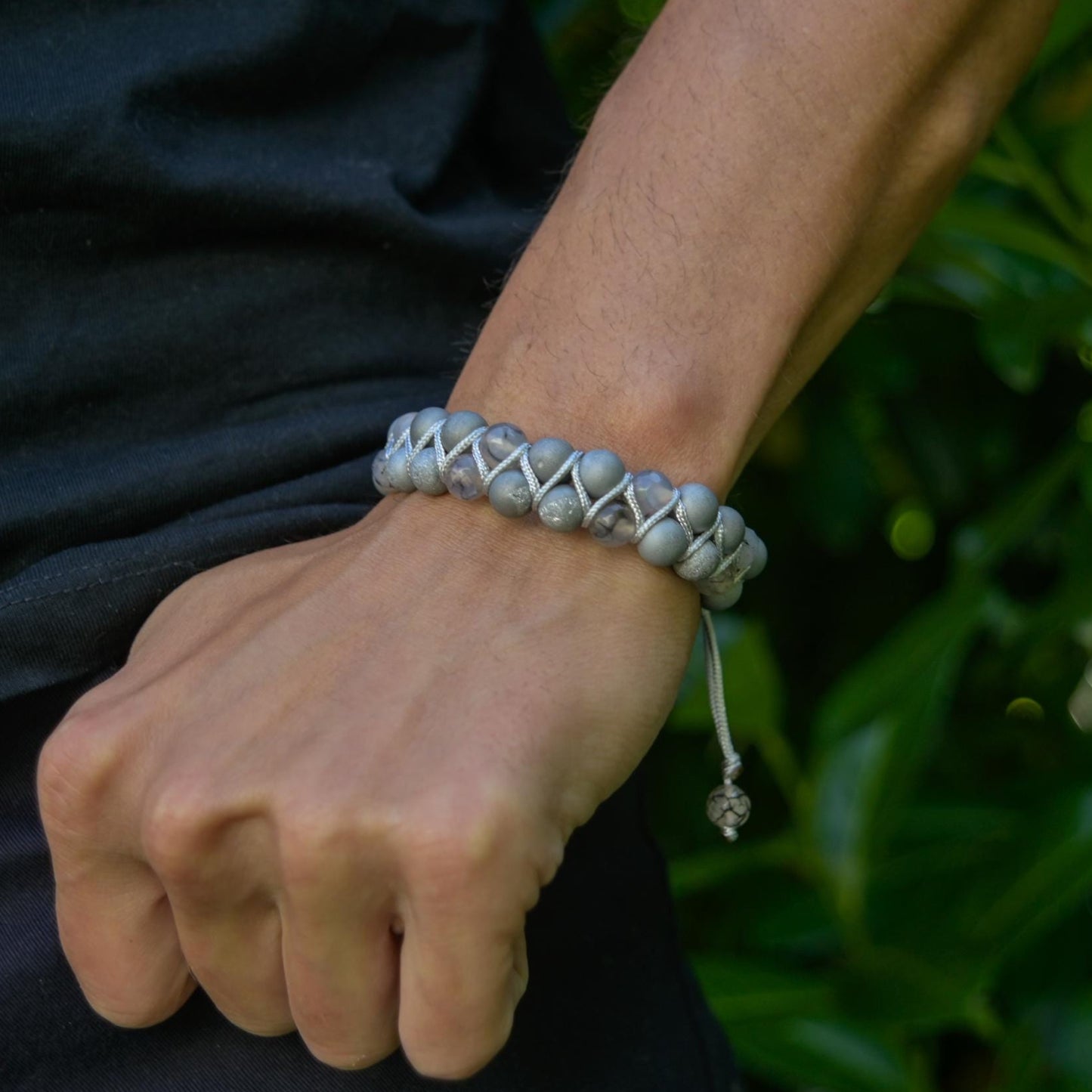 Men's Grey Druzy Agate Bracelet Double Row Bracelet Gemstone Beads Bracelet Gift for Men Adjustable Stone Bracelet Macrame Bracelet for Men - Shamballa Bracelet - Mantra Bracelet - Yoga Bracelet - Birthstone Bracelet - Gemstone Bracelet Men - Chakra Bracelet - Macrame Bracelet - Healing Bracelet - Gift for Father - Gift For Men - Valinde