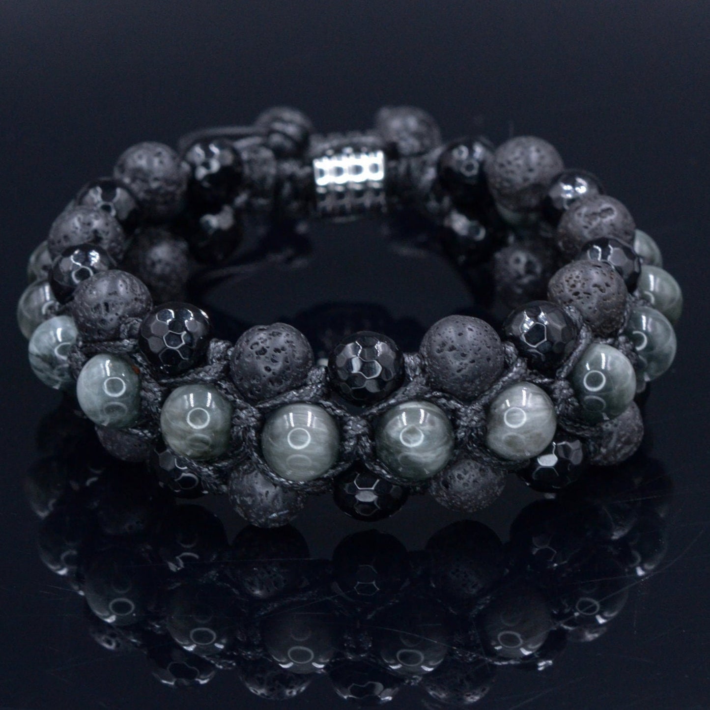 Hawk's Eye Triple Row Bracelet Men's Lava Stone Bracelet Hawk Eye Crystal Bracelet Agate Bracelet Macrame Adjustable Bracelet Gift for Men - Shamballa Bracelet - Birthstone Bracelet - Gemstone Bracelet Men - Chakra Bracelet - Macrame Bracelet - Healing Bracelet - Valinde