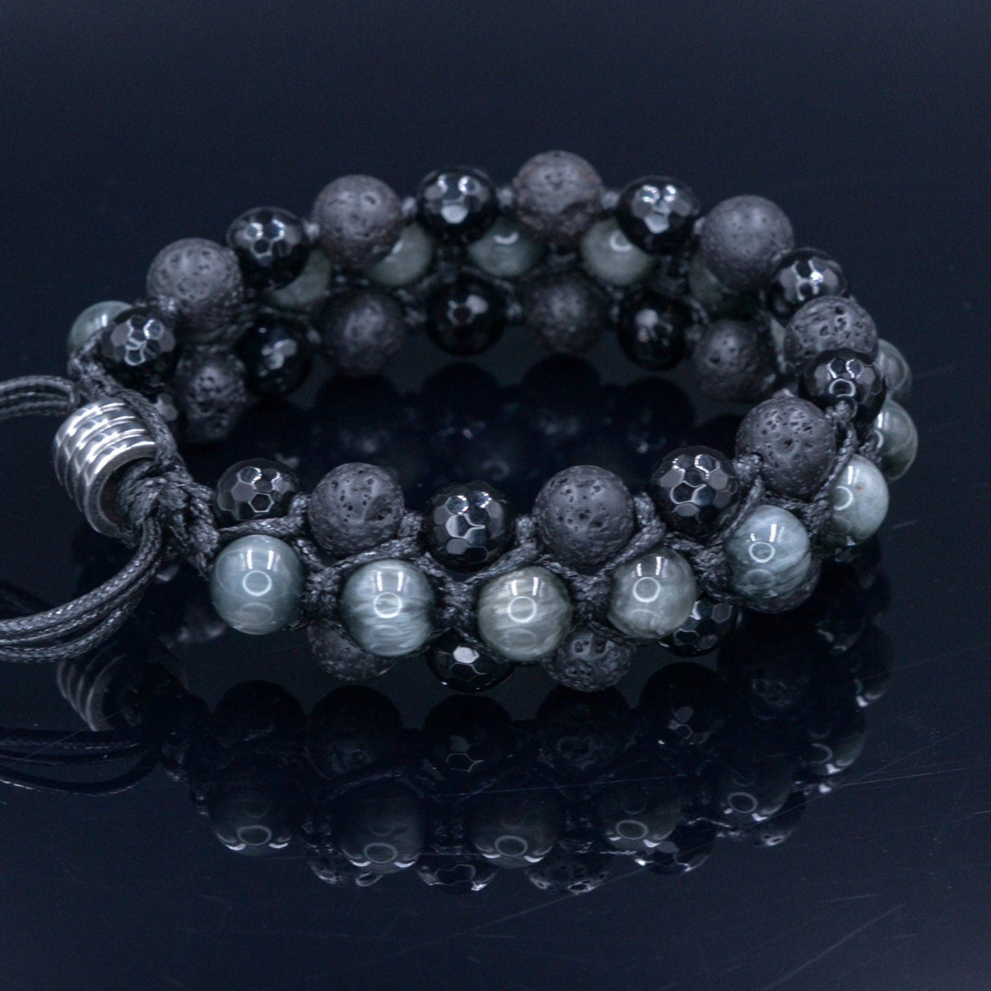 Hawk's Eye Triple Row Bracelet Men's Lava Stone Bracelet Hawk Eye Crystal Bracelet Agate Bracelet Macrame Adjustable Bracelet Gift for Men - Shamballa Bracelet - Birthstone Bracelet - Gemstone Bracelet Men - Chakra Bracelet - Macrame Bracelet - Healing Bracelet - Valinde