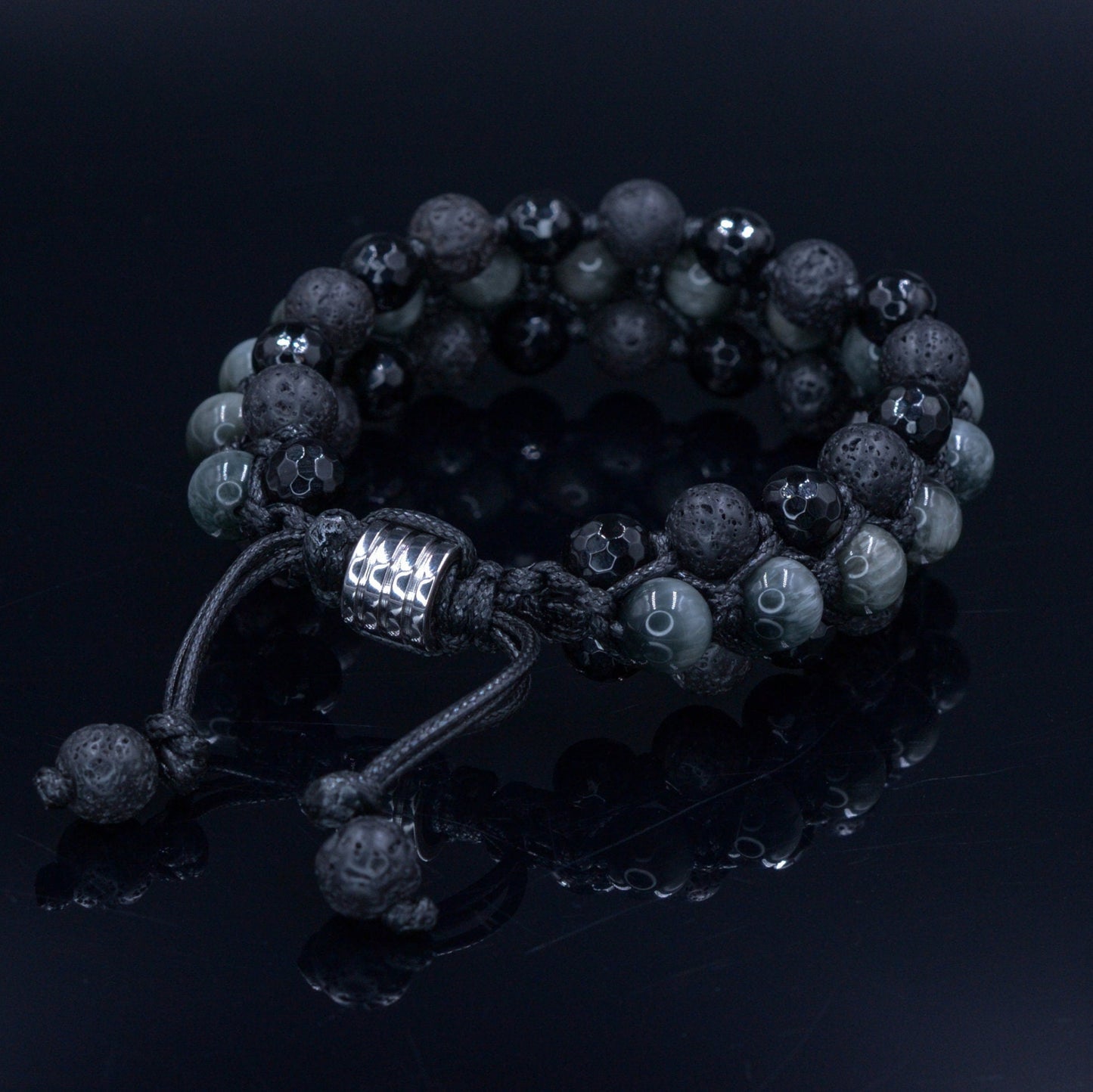 Hawk's Eye Triple Row Bracelet Men's Lava Stone Bracelet Hawk Eye Crystal Bracelet Agate Bracelet Macrame Adjustable Bracelet Gift for Men - Shamballa Bracelet - Birthstone Bracelet - Gemstone Bracelet Men - Chakra Bracelet - Macrame Bracelet - Healing Bracelet - Valinde