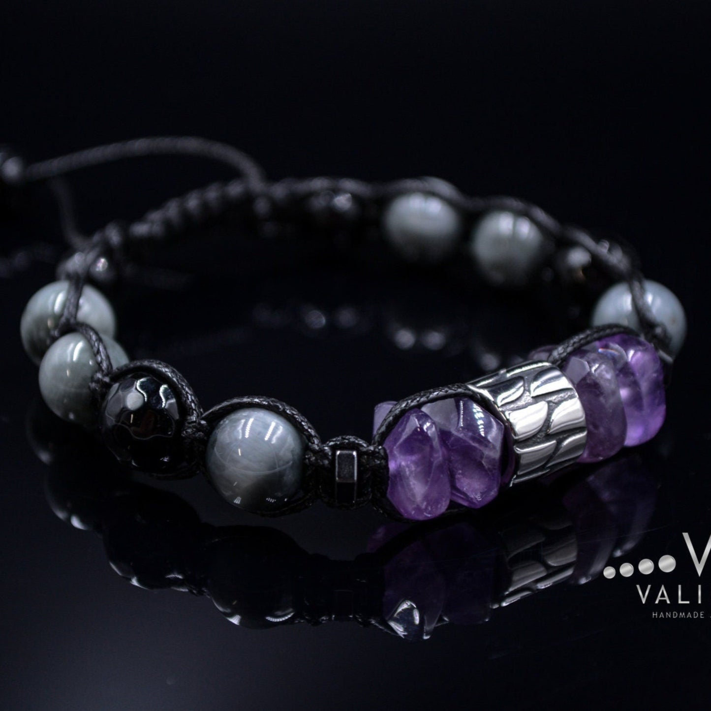 Men's Amethyst Bracelet Steel Bead Bracelet Hawk's Eye Gemstone Bracelet Gift for Men Stone Bracelet Adjustable Macrame Crystal Bracelet- Shamballa Bracelet - Mantra Bracelet - Yoga Bracelet - Birthstone Bracelet - Gemstone Bracelet Men - Chakra Bracelet - Macrame Bracelet - Healing Bracelet - Gift for Father - Gift For Men - Valinde