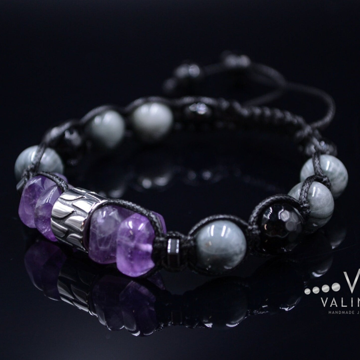 Men's Amethyst Bracelet Steel Bead Bracelet Hawk's Eye Gemstone Bracelet Gift for Men Stone Bracelet Adjustable Macrame Crystal Bracelet- Shamballa Bracelet - Mantra Bracelet - Yoga Bracelet - Birthstone Bracelet - Gemstone Bracelet Men - Chakra Bracelet - Macrame Bracelet - Healing Bracelet - Gift for Father - Gift For Men - Valinde