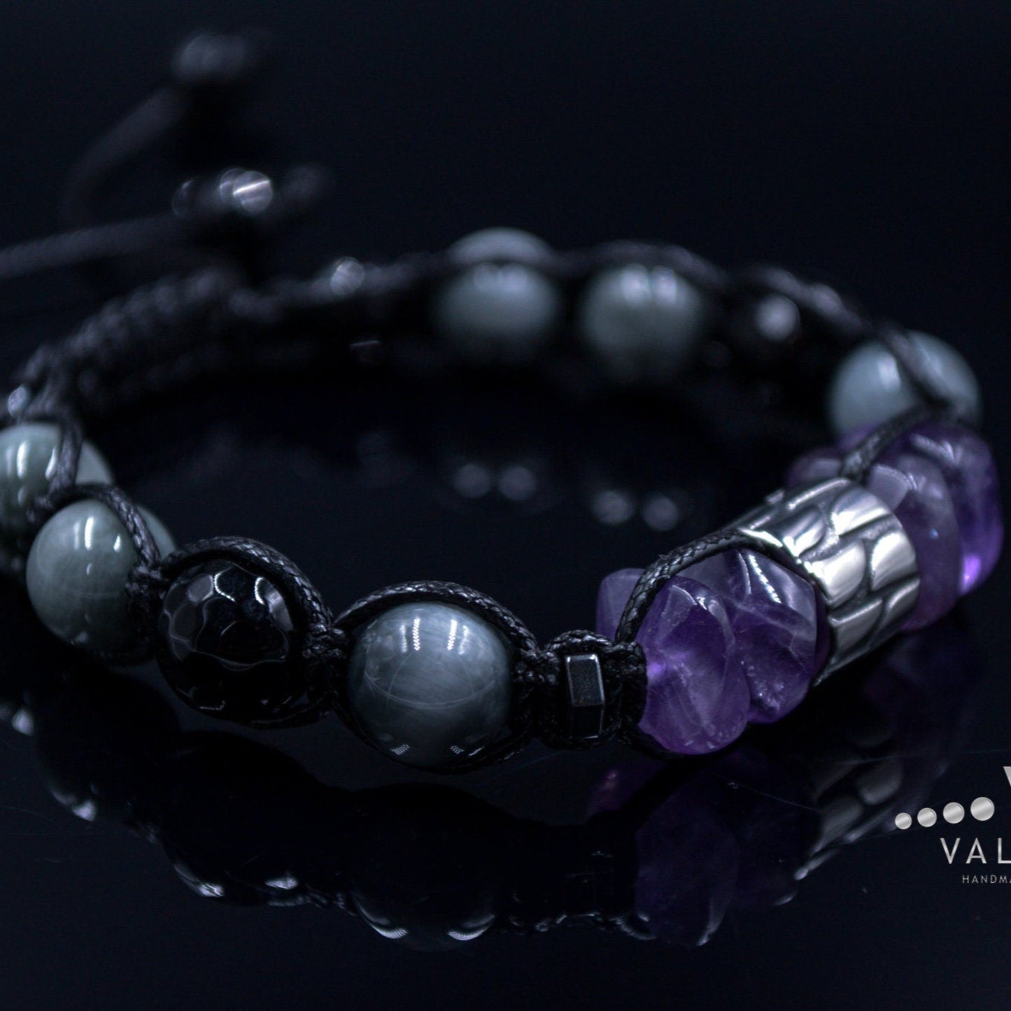 Men's Amethyst Bracelet Steel Bead Bracelet Hawk's Eye Gemstone Bracelet Gift for Men Stone Bracelet Adjustable Macrame Crystal Bracelet- Shamballa Bracelet - Mantra Bracelet - Yoga Bracelet - Birthstone Bracelet - Gemstone Bracelet Men - Chakra Bracelet - Macrame Bracelet - Healing Bracelet - Gift for Father - Gift For Men - Valinde