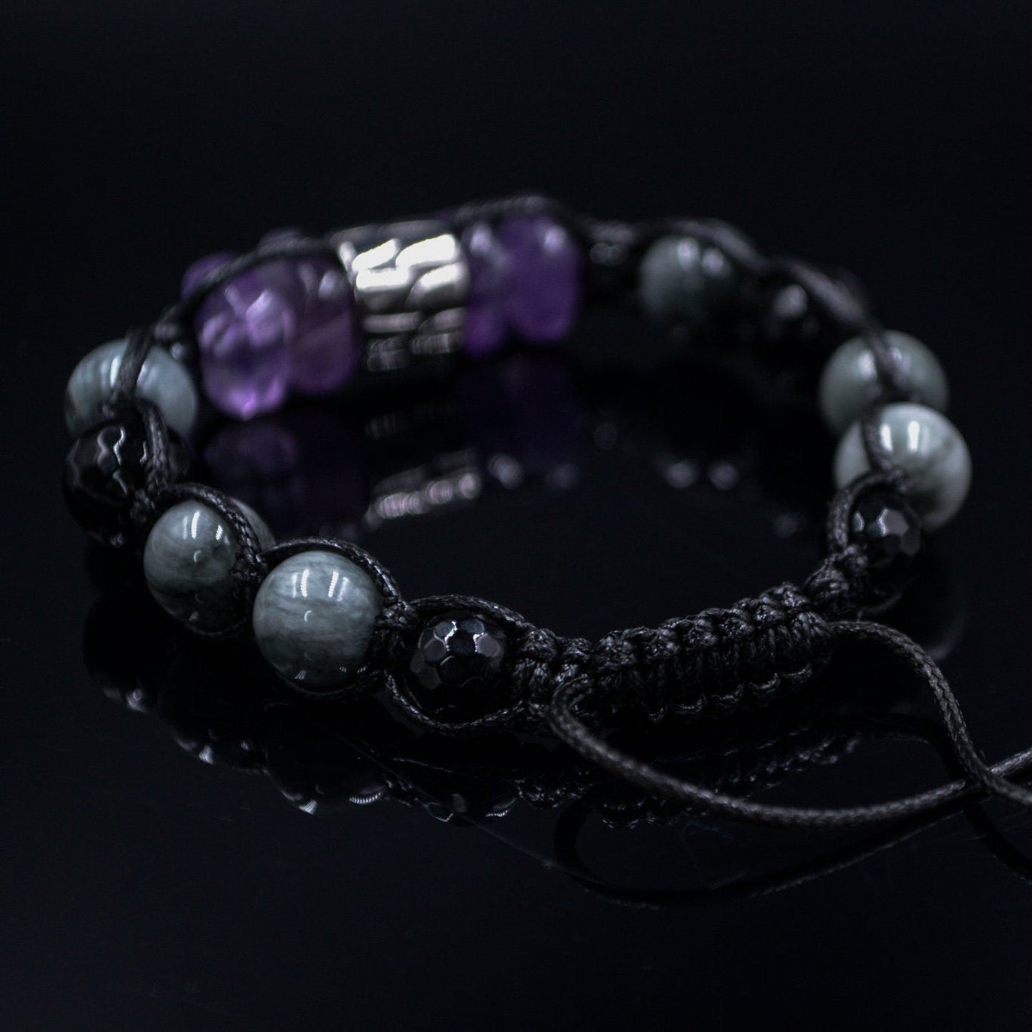 Men's Amethyst Bracelet Steel Bead Bracelet Hawk's Eye Gemstone Bracelet Gift for Men Stone Bracelet Adjustable Macrame Crystal Bracelet- Shamballa Bracelet - Mantra Bracelet - Yoga Bracelet - Birthstone Bracelet - Gemstone Bracelet Men - Chakra Bracelet - Macrame Bracelet - Healing Bracelet - Gift for Father - Gift For Men - Valinde