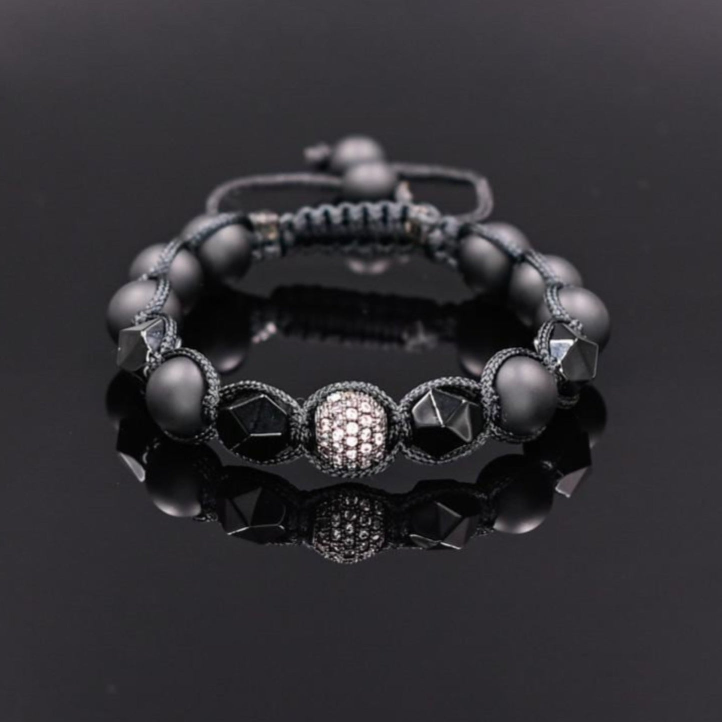 Men's Black Agate Bead Bracelet Cubic Zirconia Bracelet Black Onyx Bracelet Macrame Adjustable Bracelet Luxury Bracelet Gift for Men - Shamballa Bracelet - Mantra Bracelet - Birthstone Bracelet - Gemstone Bracelet Men - Chakra Bracelet - Macrame Bracelet - Healing Bracelet - Valinde