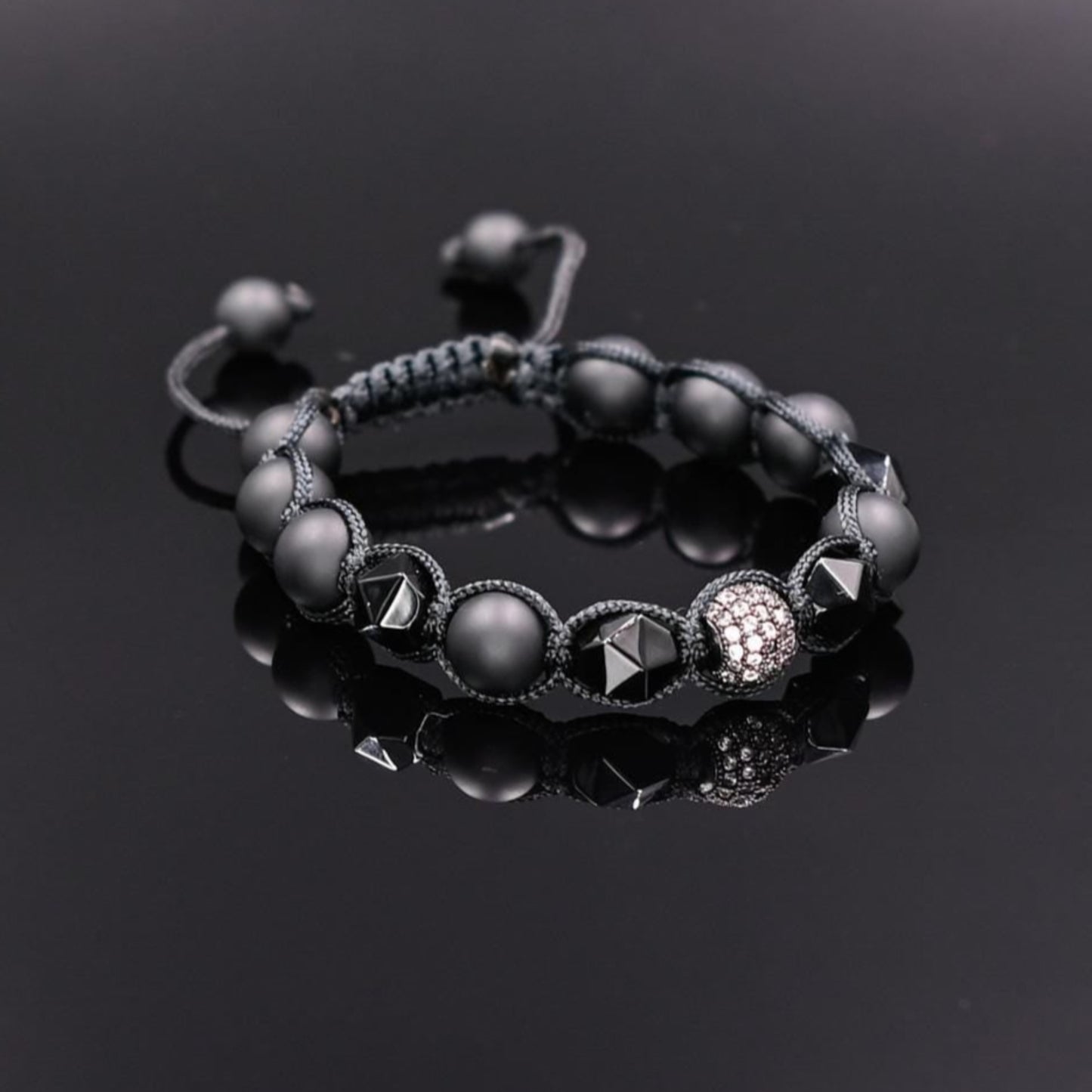 Men's Black Agate Bead Bracelet Cubic Zirconia Bracelet Black Onyx Bracelet Macrame Adjustable Bracelet Luxury Bracelet Gift for Men - Shamballa Bracelet - Mantra Bracelet - Birthstone Bracelet - Gemstone Bracelet Men - Chakra Bracelet - Macrame Bracelet - Healing Bracelet - Valinde