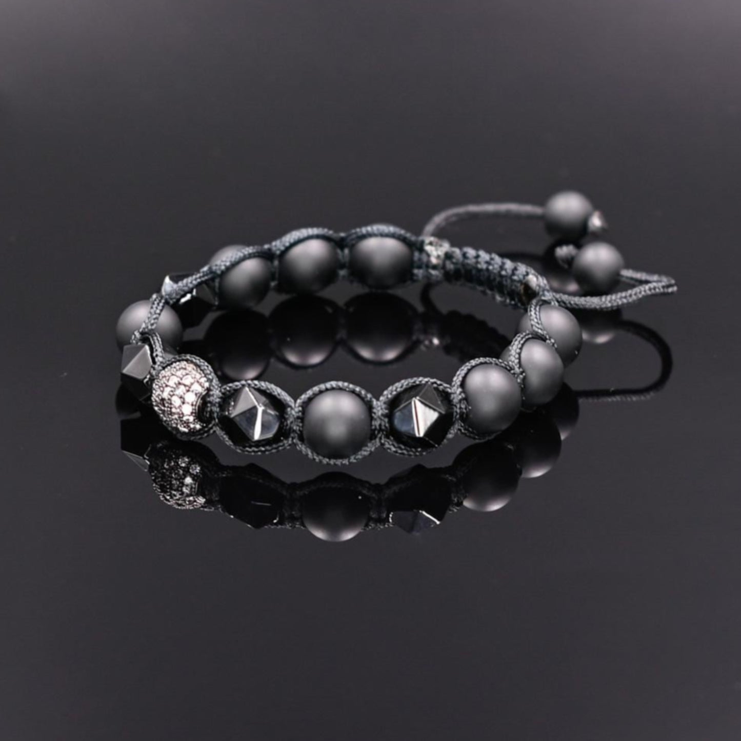 Men's Black Agate Bead Bracelet Cubic Zirconia Bracelet Black Onyx Bracelet Macrame Adjustable Bracelet Luxury Bracelet Gift for Men - Shamballa Bracelet - Mantra Bracelet - Birthstone Bracelet - Gemstone Bracelet Men - Chakra Bracelet - Macrame Bracelet - Healing Bracelet - Valinde