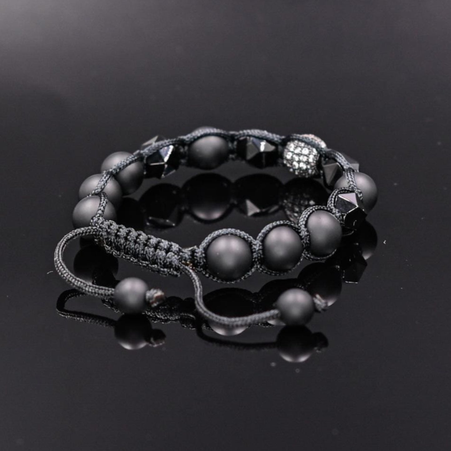 Men's Black Agate Bead Bracelet Cubic Zirconia Bracelet Black Onyx Bracelet Macrame Adjustable Bracelet Luxury Bracelet Gift for Men - Shamballa Bracelet - Mantra Bracelet - Birthstone Bracelet - Gemstone Bracelet Men - Chakra Bracelet - Macrame Bracelet - Healing Bracelet - Valinde