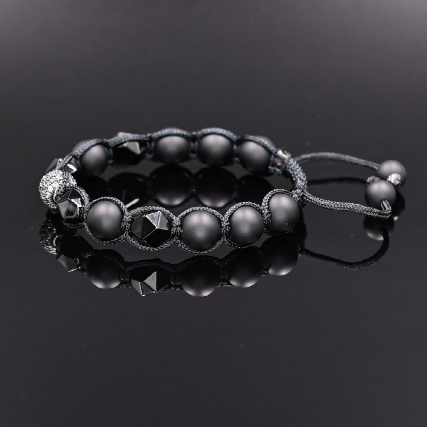 Men's Black Agate Bead Bracelet Cubic Zirconia Bracelet Black Onyx Bracelet Macrame Adjustable Bracelet Luxury Bracelet Gift for Men - Shamballa Bracelet - Mantra Bracelet - Birthstone Bracelet - Gemstone Bracelet Men - Chakra Bracelet - Macrame Bracelet - Healing Bracelet - Valinde