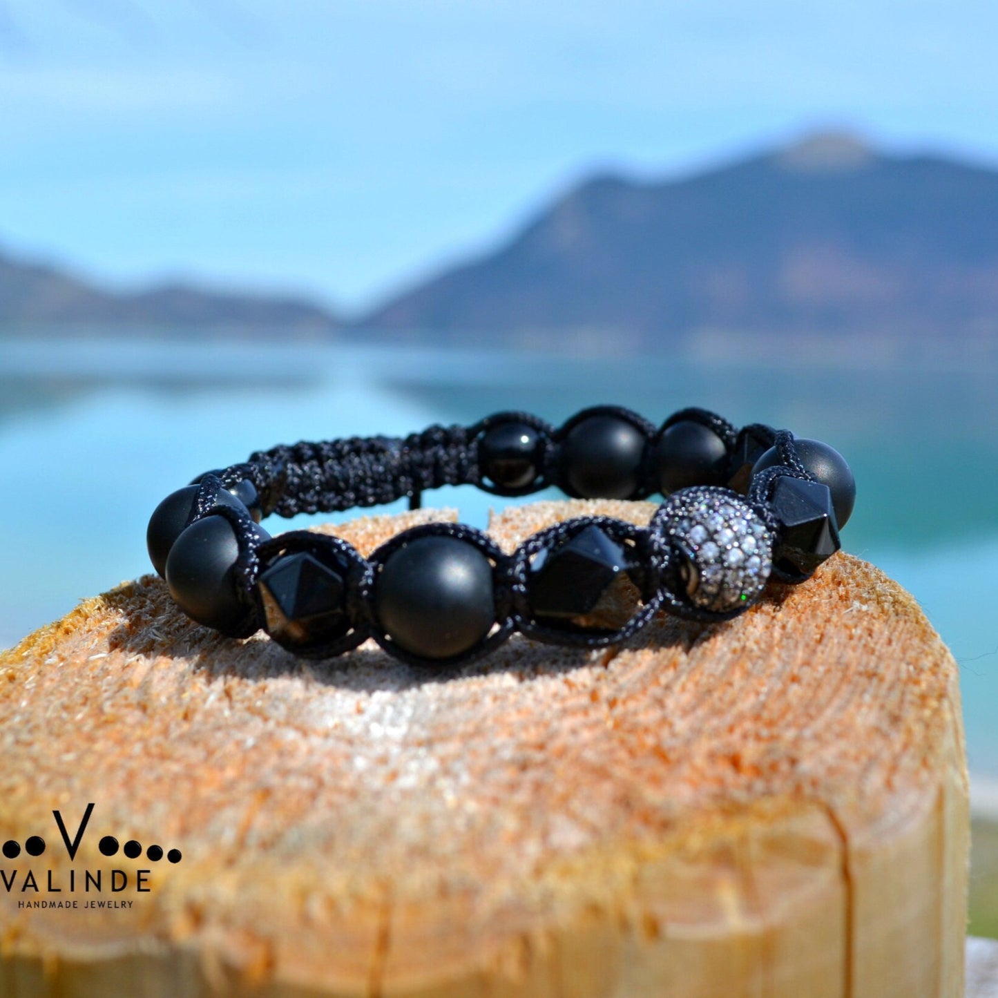 Men's Black Agate Bead Bracelet Cubic Zirconia Bracelet Black Onyx Bracelet Macrame Adjustable Bracelet Luxury Bracelet Gift for Men - Shamballa Bracelet - Mantra Bracelet - Birthstone Bracelet - Gemstone Bracelet Men - Chakra Bracelet - Macrame Bracelet - Healing Bracelet - Valinde