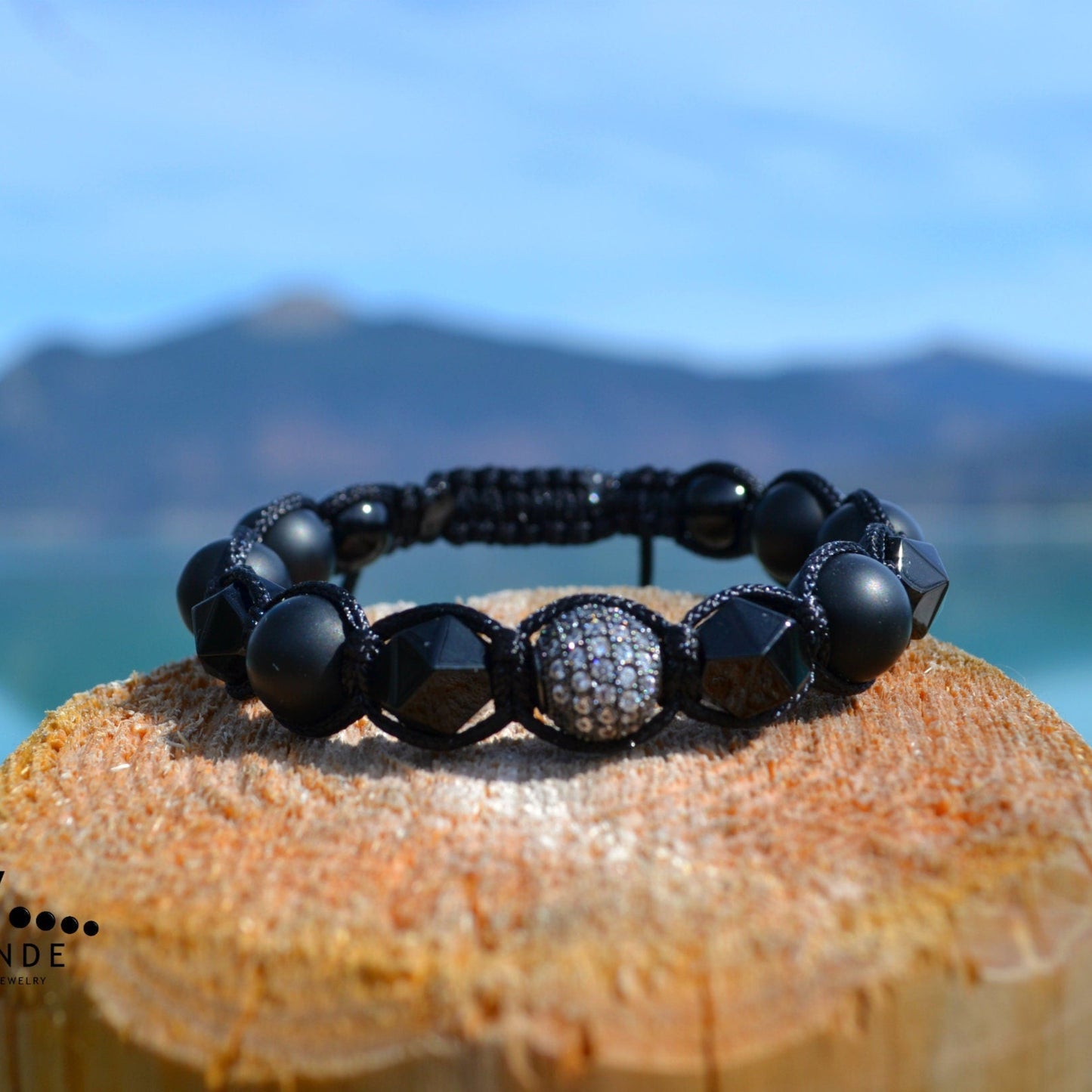 Men's Black Agate Bead Bracelet Cubic Zirconia Bracelet Black Onyx Bracelet Macrame Adjustable Bracelet Luxury Bracelet Gift for Men - Shamballa Bracelet - Mantra Bracelet - Birthstone Bracelet - Gemstone Bracelet Men - Chakra Bracelet - Macrame Bracelet - Healing Bracelet - Valinde