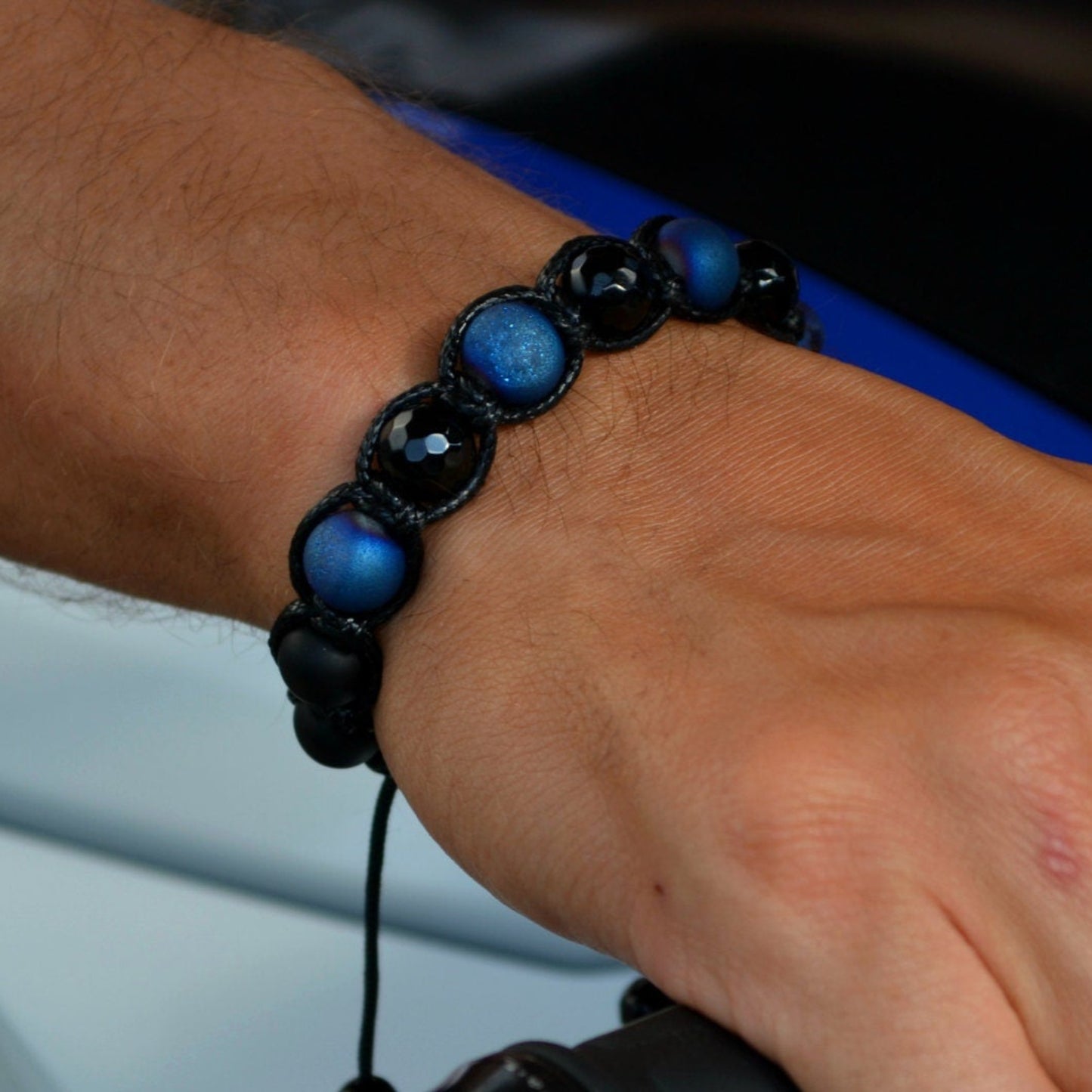 Men's Black Faceted Agate Bracelet Druzy Agate Bracelet Gemstone Onyx Bracelet Stone Bead Bracelet Black Onyx Beaded Bracelet Gift For Men - Shamballa Bracelet - Mantra Bracelet - Yoga Bracelet - Birthstone Bracelet - Gemstone Bracelet Men - Chakra Bracelet - Macrame Bracelet - Healing Bracelet - Gift for Father - Gift For Men - Valinde