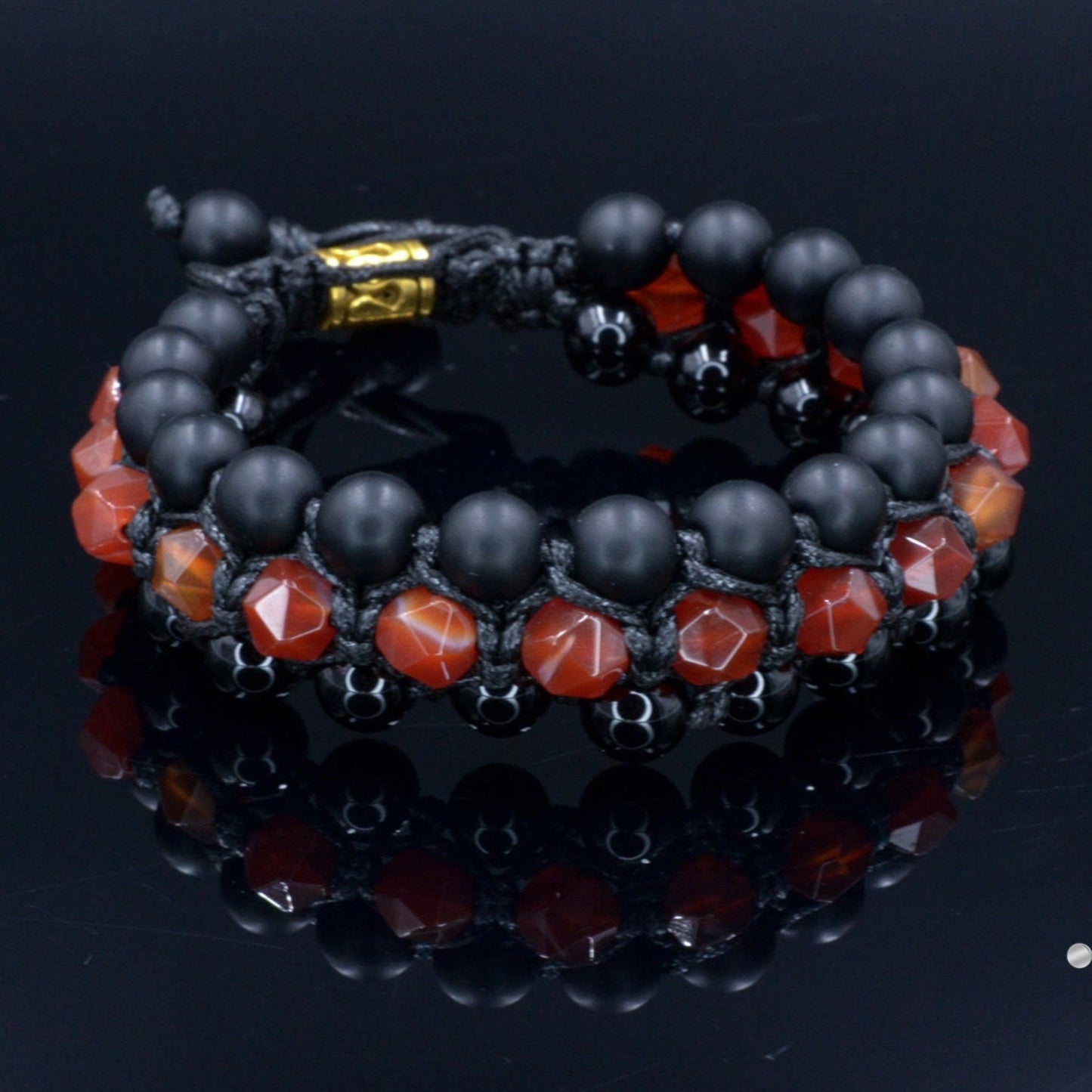 Men's Fire Agate Bracelet 3 Row Bracelet Macrame Beaded Bracelet Black Onyx Stone Bracelet Crystal Jewelry Gemstone Beads Bracelet - Shamballa Bracelet - Birthstone Bracelet - Gemstone Bracelet Men - Chakra Bracelet - Macrame Bracelet - Healing Bracelet - Valinde