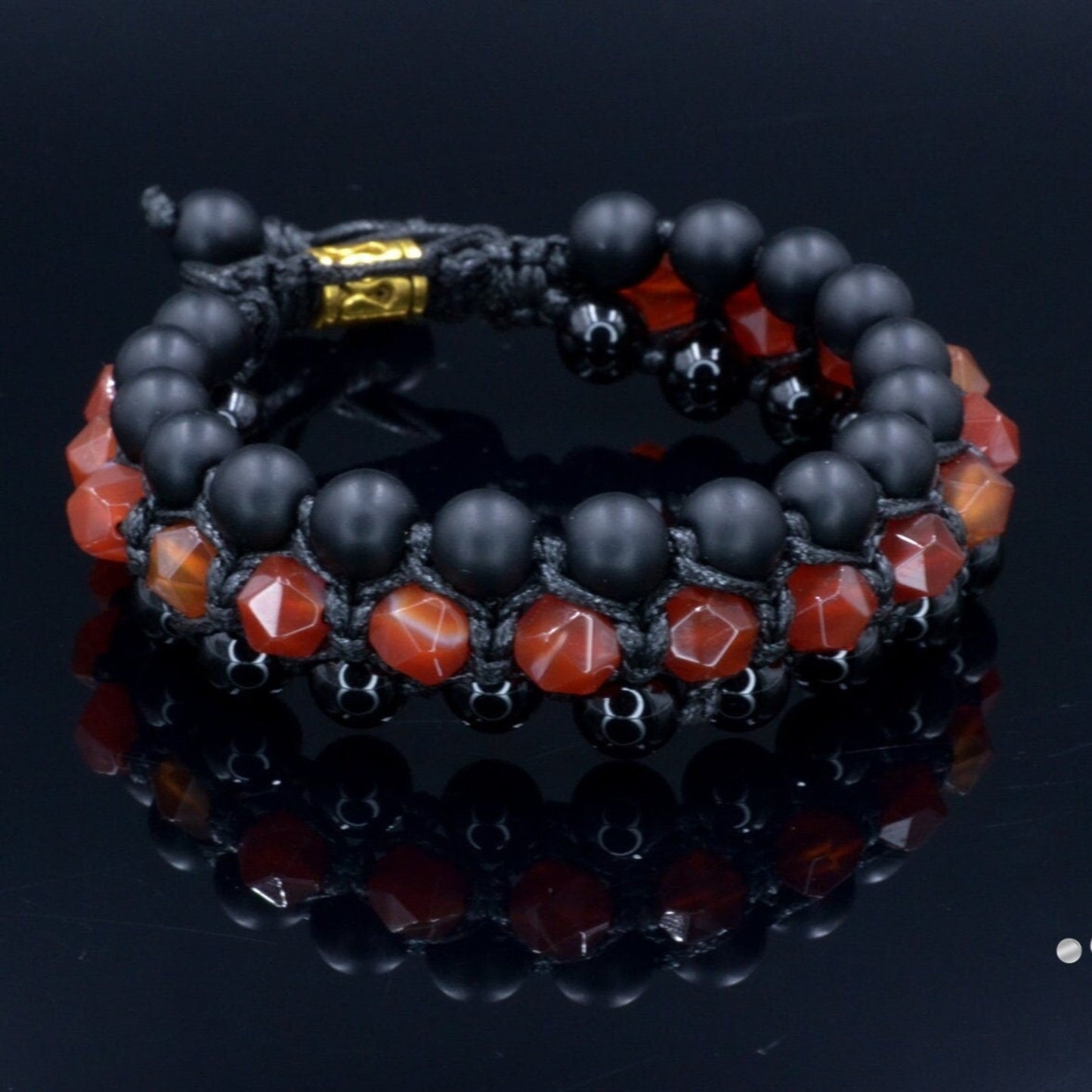 Men's Fire Agate Bracelet 3 Row Bracelet Macrame Beaded Bracelet Black Onyx Stone Bracelet Crystal Jewelry Gemstone Beads Bracelet - Shamballa Bracelet - Birthstone Bracelet - Gemstone Bracelet Men - Chakra Bracelet - Macrame Bracelet - Healing Bracelet - Valinde