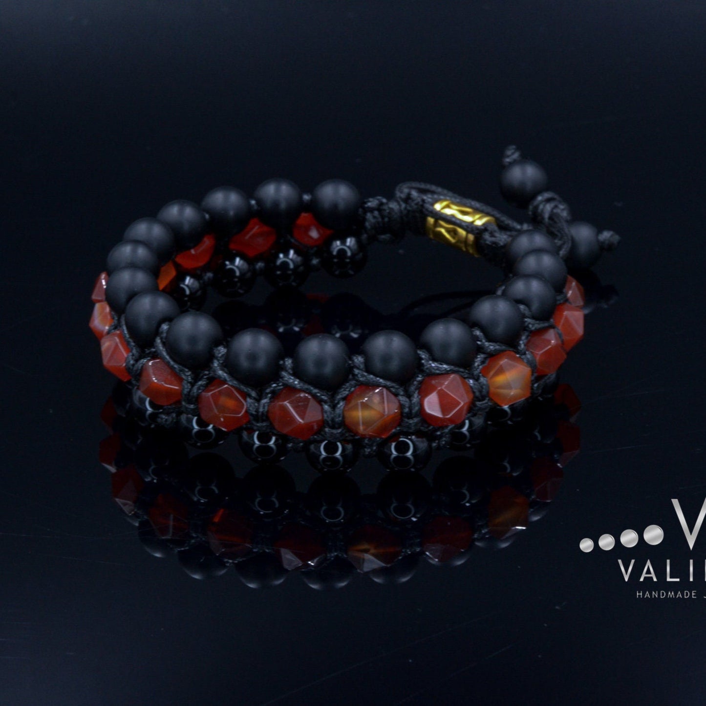 Men's Fire Agate Bracelet 3 Row Bracelet Macrame Beaded Bracelet Black Onyx Stone Bracelet Crystal Jewelry Gemstone Beads Bracelet - Shamballa Bracelet - Birthstone Bracelet - Gemstone Bracelet Men - Chakra Bracelet - Macrame Bracelet - Healing Bracelet - Valinde