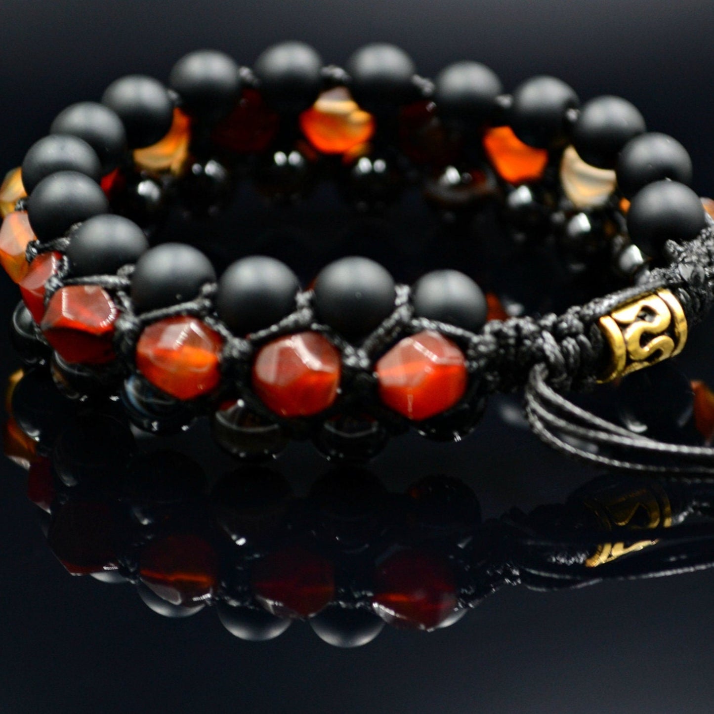 Men's Fire Agate Bracelet 3 Row Bracelet Macrame Beaded Bracelet Black Onyx Stone Bracelet Crystal Jewelry Gemstone Beads Bracelet - Shamballa Bracelet - Birthstone Bracelet - Gemstone Bracelet Men - Chakra Bracelet - Macrame Bracelet - Healing Bracelet - Valinde