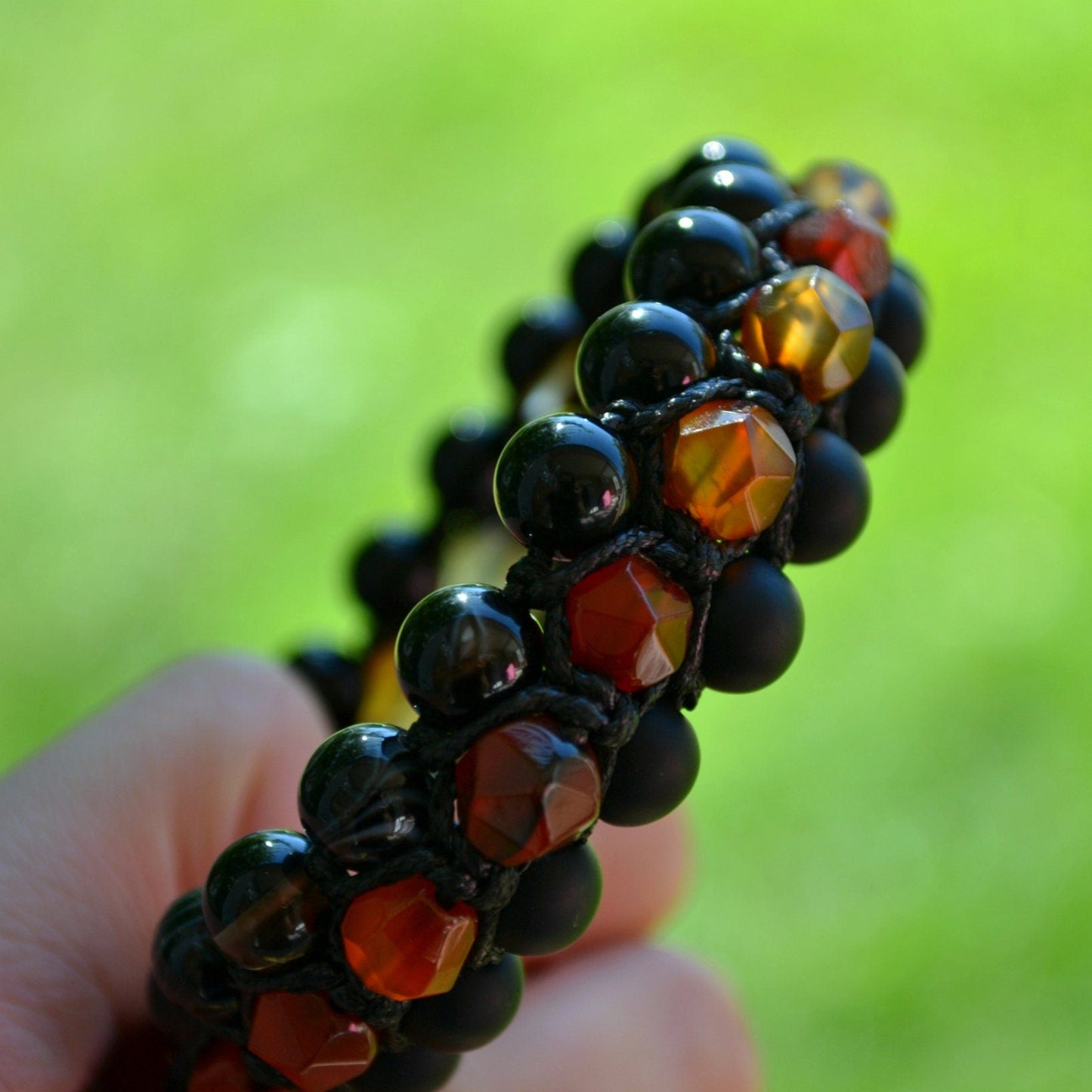 Men's Fire Agate Bracelet 3 Row Bracelet Macrame Beaded Bracelet Black Onyx Stone Bracelet Crystal Jewelry Gemstone Beads Bracelet - Shamballa Bracelet - Birthstone Bracelet - Gemstone Bracelet Men - Chakra Bracelet - Macrame Bracelet - Healing Bracelet - Valinde