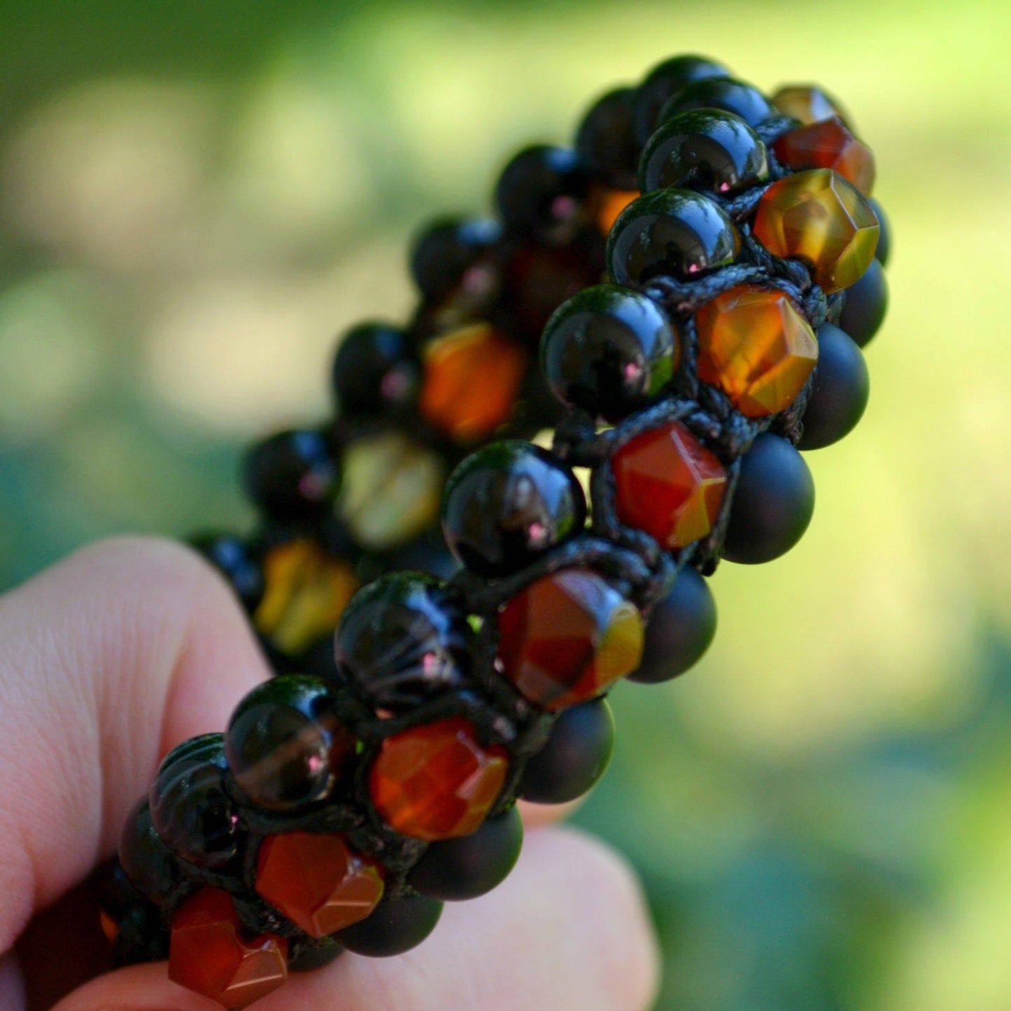 Men's Fire Agate Bracelet 3 Row Bracelet Macrame Beaded Bracelet Black Onyx Stone Bracelet Crystal Jewelry Gemstone Beads Bracelet - Shamballa Bracelet - Birthstone Bracelet - Gemstone Bracelet Men - Chakra Bracelet - Macrame Bracelet - Healing Bracelet - Valinde