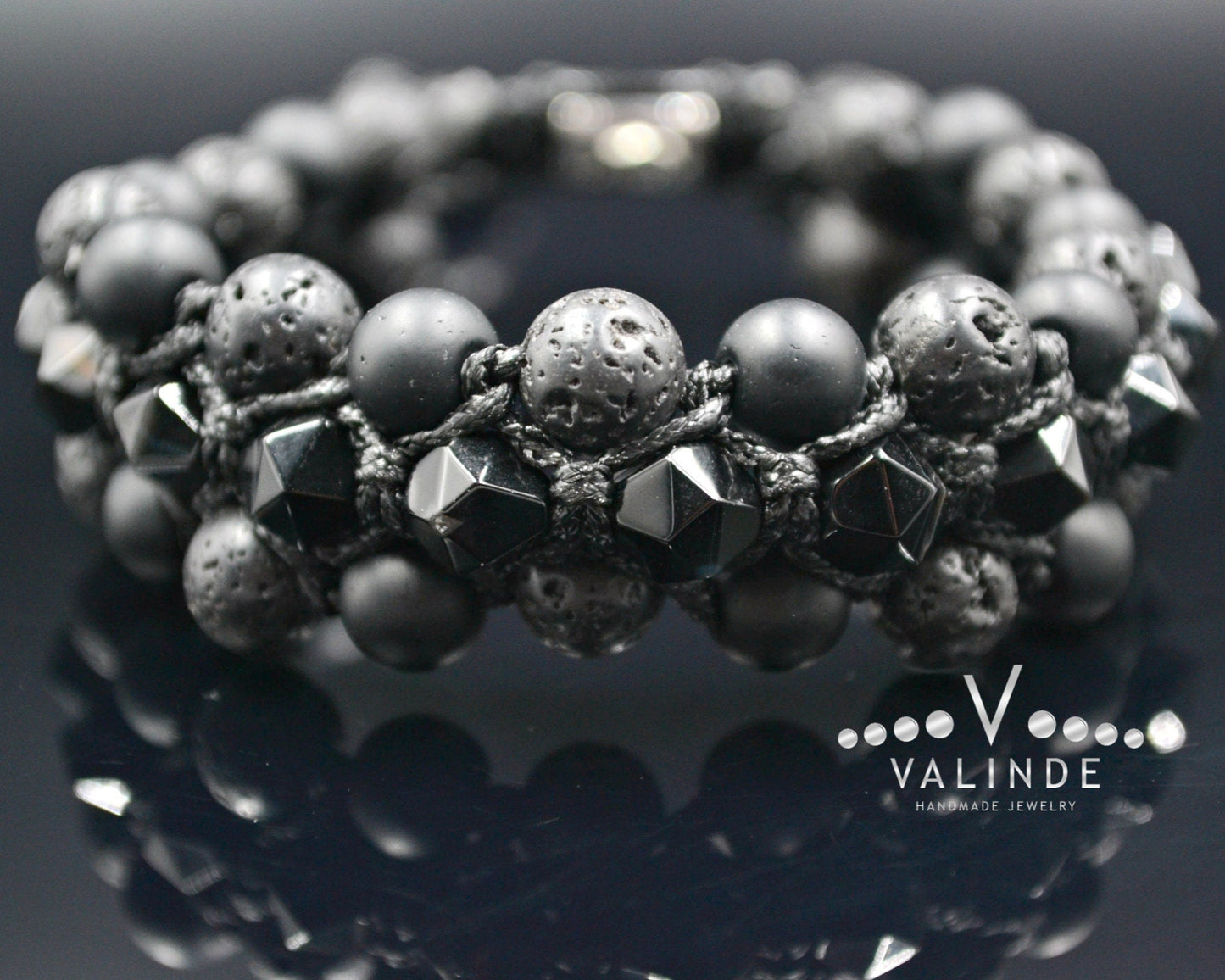 Men's Black Agate 3 Row Bracelet Onyx Bracelet Lava Stone Bracelet Gift for Men Macrame Bead Bracelet Stone Bracelet Crystal Bracelet- Shamballa Bracelet - Birthstone Bracelet - Gemstone Bracelet Men - Chakra Bracelet - Macrame Bracelet - Healing Bracelet - Valinde