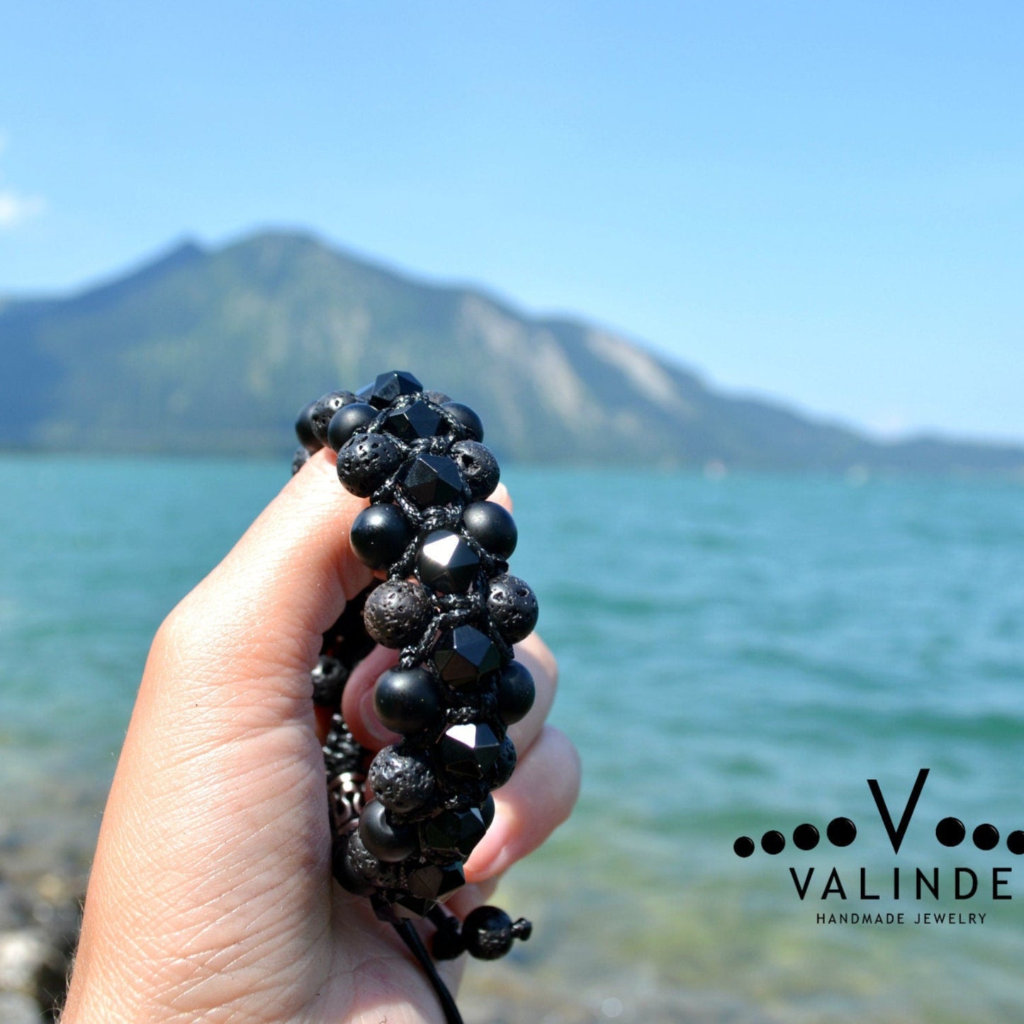 Men's Black Agate 3 Row Bracelet Onyx Bracelet Lava Stone Bracelet Gift for Men Macrame Bead Bracelet Stone Bracelet Crystal Bracelet- Shamballa Bracelet - Birthstone Bracelet - Gemstone Bracelet Men - Chakra Bracelet - Macrame Bracelet - Healing Bracelet - Valinde