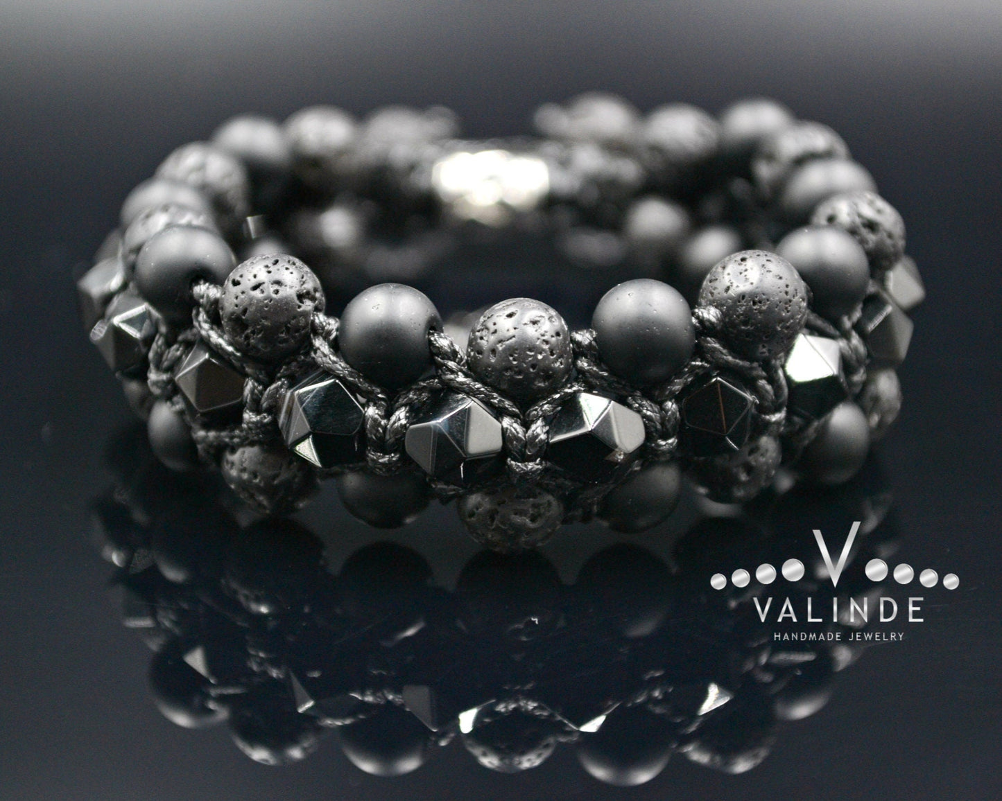 Men's Black Agate 3 Row Bracelet Onyx Bracelet Lava Stone Bracelet Gift for Men Macrame Bead Bracelet Stone Bracelet Crystal Bracelet- Shamballa Bracelet - Birthstone Bracelet - Gemstone Bracelet Men - Chakra Bracelet - Macrame Bracelet - Healing Bracelet - Valinde