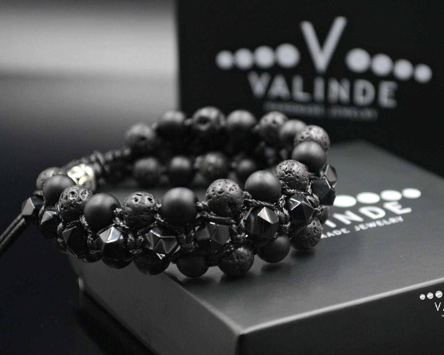 Men's Black Agate 3 Row Bracelet Onyx Bracelet Lava Stone Bracelet Gift for Men Macrame Bead Bracelet Stone Bracelet Crystal Bracelet- Shamballa Bracelet - Birthstone Bracelet - Gemstone Bracelet Men - Chakra Bracelet - Macrame Bracelet - Healing Bracelet - Valinde