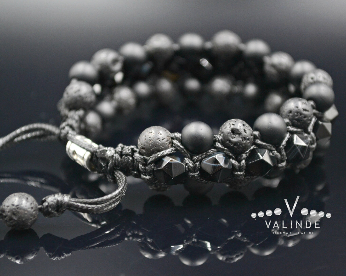 Men's Black Agate 3 Row Bracelet Onyx Bracelet Lava Stone Bracelet Gift for Men Macrame Bead Bracelet Stone Bracelet Crystal Bracelet- Shamballa Bracelet - Birthstone Bracelet - Gemstone Bracelet Men - Chakra Bracelet - Macrame Bracelet - Healing Bracelet - Valinde
