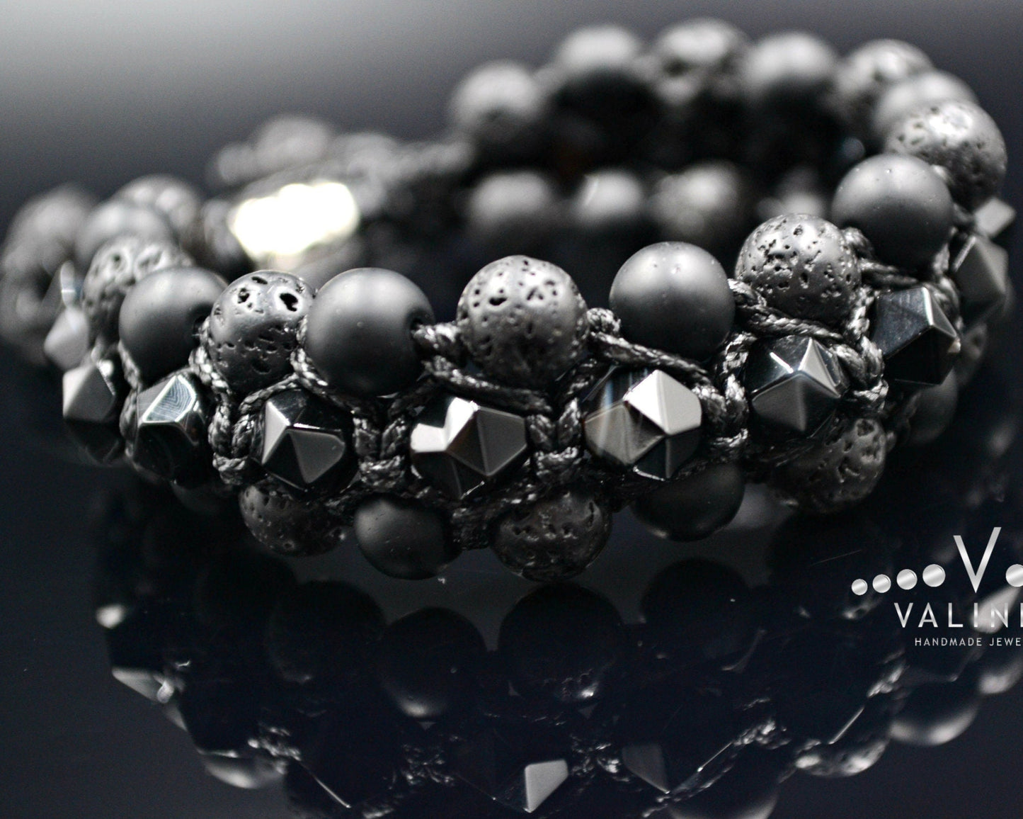 Men's Black Agate 3 Row Bracelet Onyx Bracelet Lava Stone Bracelet Gift for Men Macrame Bead Bracelet Stone Bracelet Crystal Bracelet- Shamballa Bracelet - Birthstone Bracelet - Gemstone Bracelet Men - Chakra Bracelet - Macrame Bracelet - Healing Bracelet - Valinde
