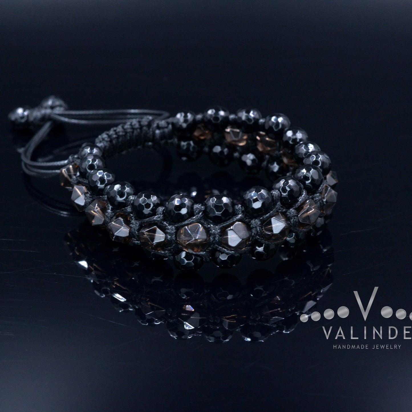 3 Row Beaded Bracelet - Smoky Quartz Agate - Handmade Jewelry - Birthstone Bracelet - Shamballa Bracelet - Birthstone Bracelet - Gemstone Bracelet Men - Chakra Bracelet - Macrame Bracelet - Healing Bracelet - Valinde