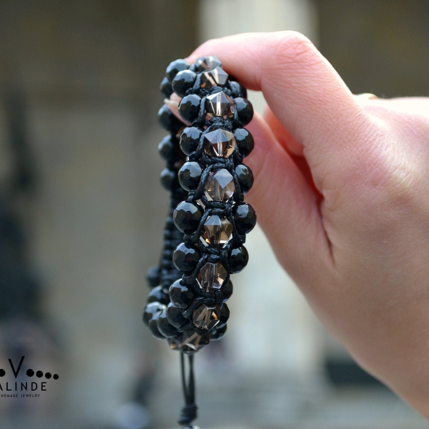 3 Row Beaded Bracelet - Smoky Quartz Agate - Handmade Jewelry - Birthstone Bracelet - Shamballa Bracelet - Birthstone Bracelet - Gemstone Bracelet Men - Chakra Bracelet - Macrame Bracelet - Healing Bracelet - Valinde